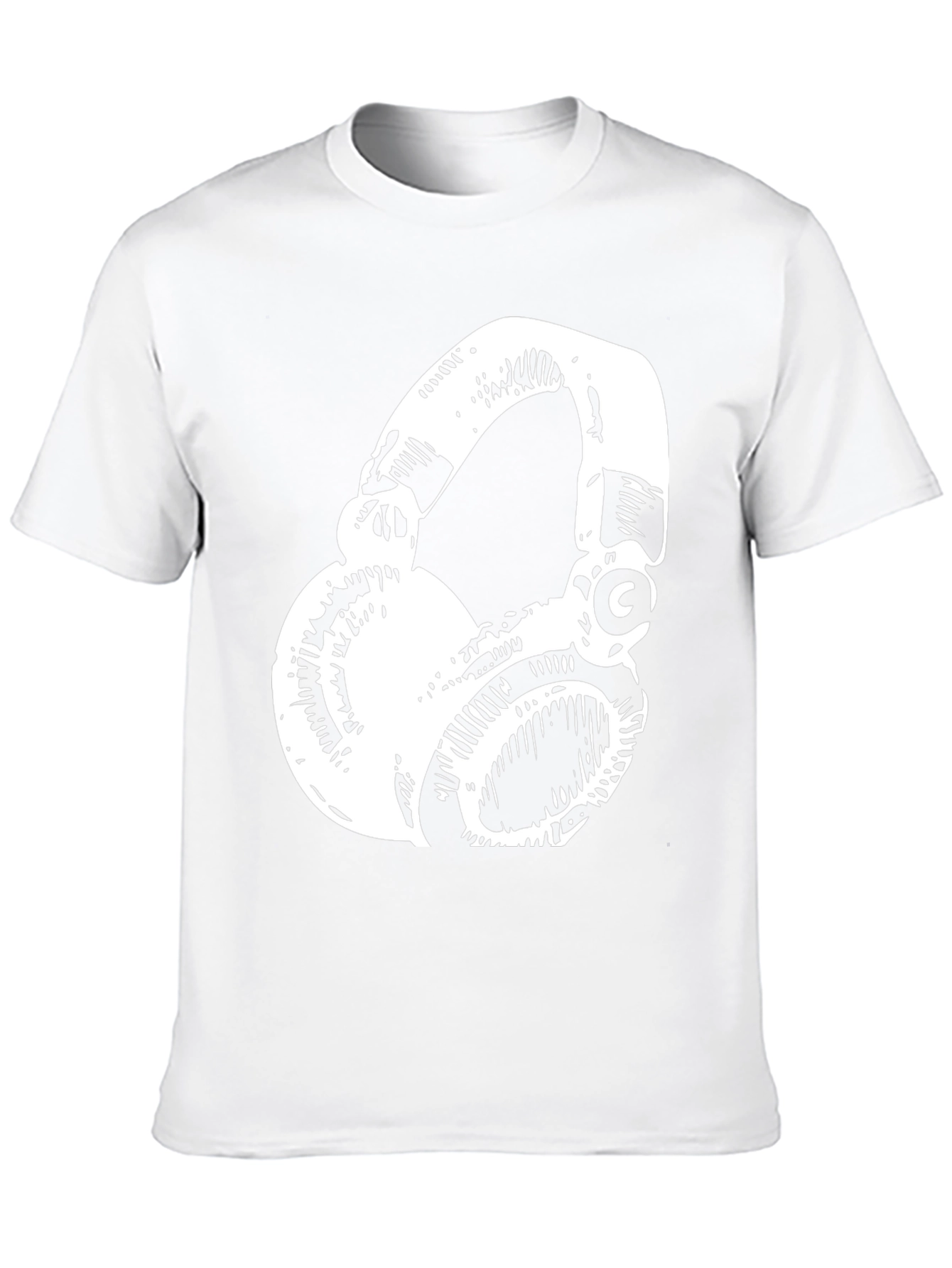 Stylish Black T-Shirt with White Headphones Graphic
