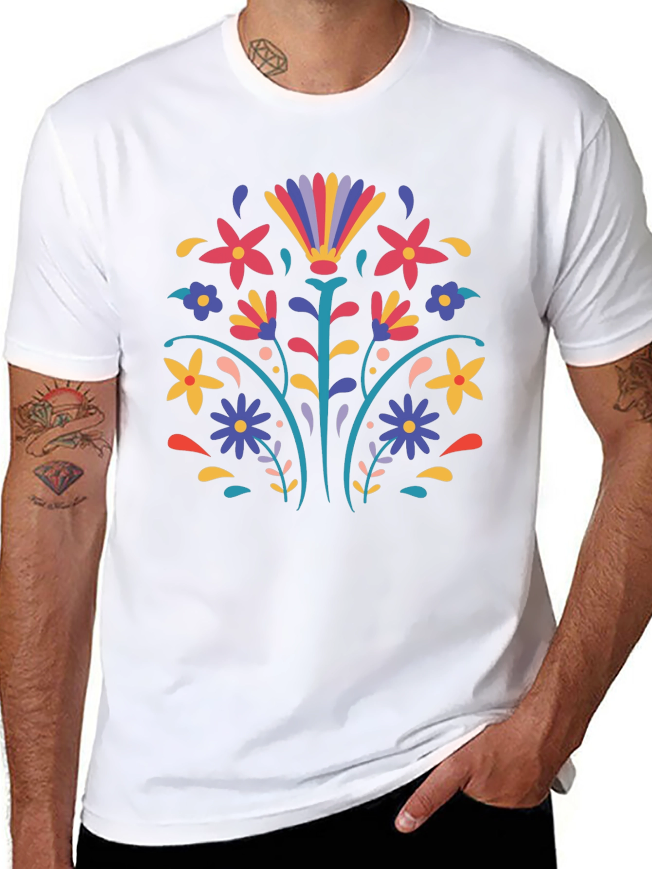 Floral Folk Art Black T-Shirt