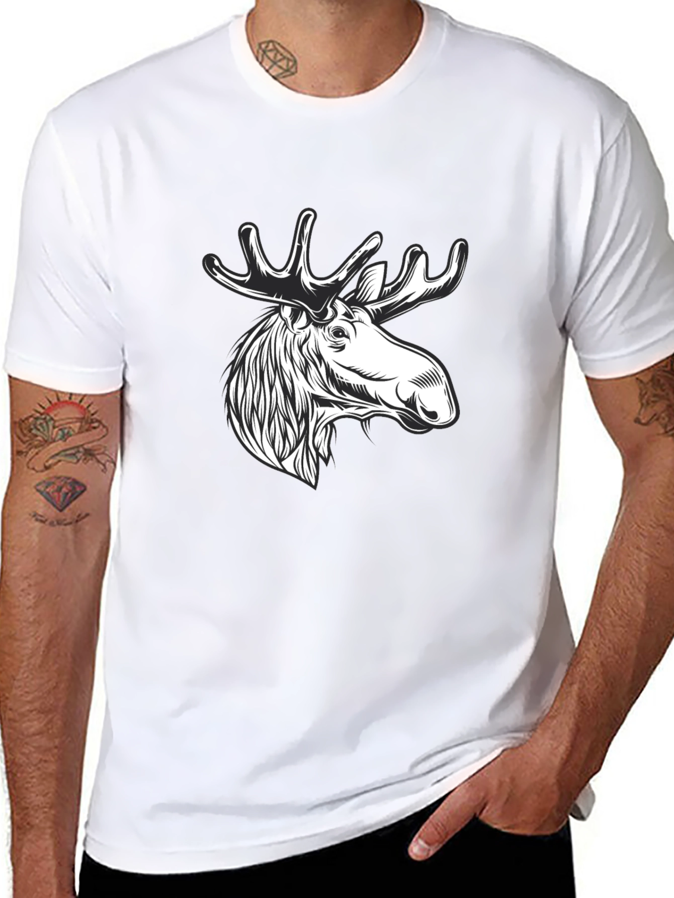 Moose Graphic Tee - Mens Black Cotton T-Shirt