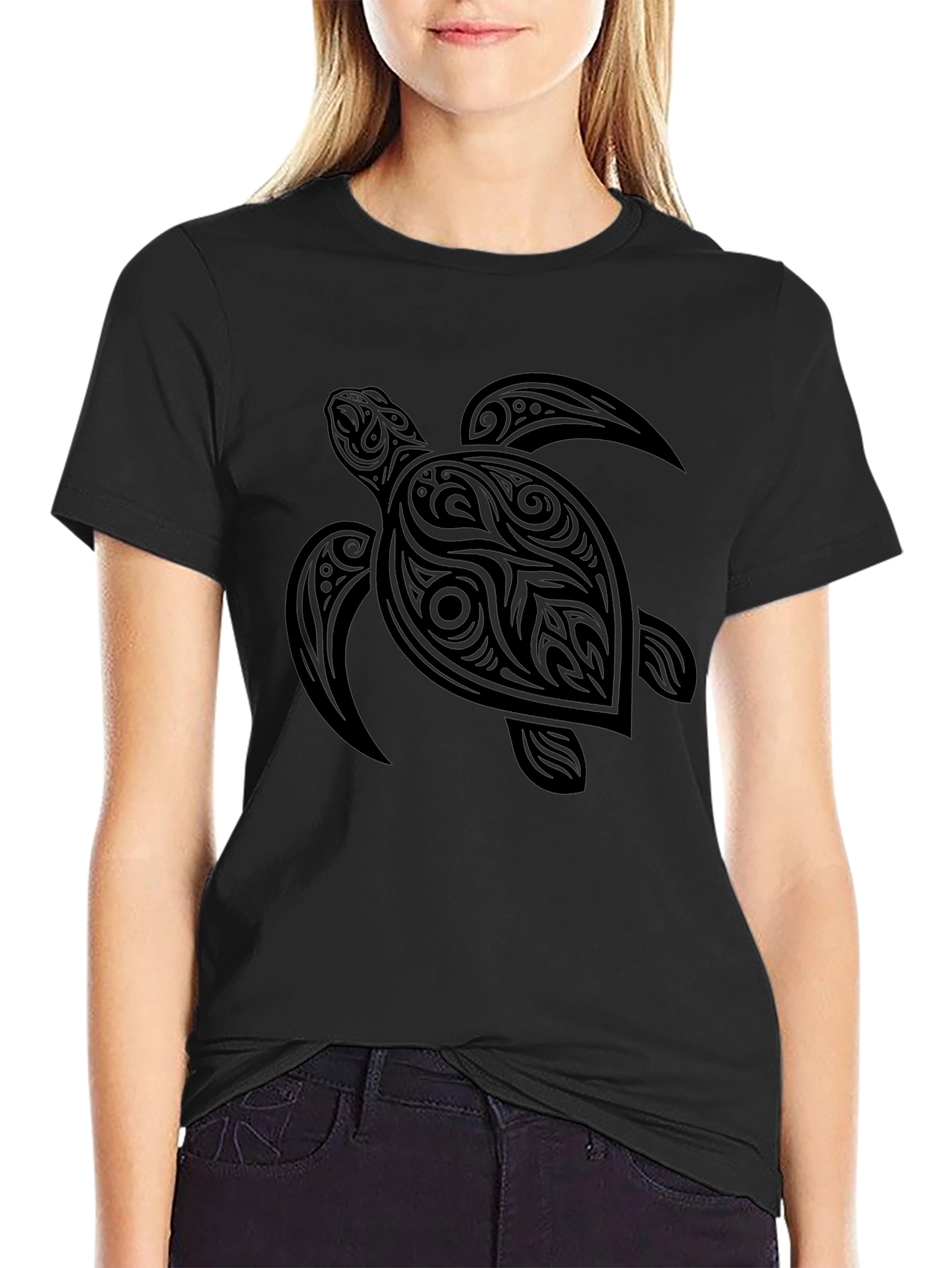 Tribal Turtle Graphic Tee - Mens Black T-Shirt