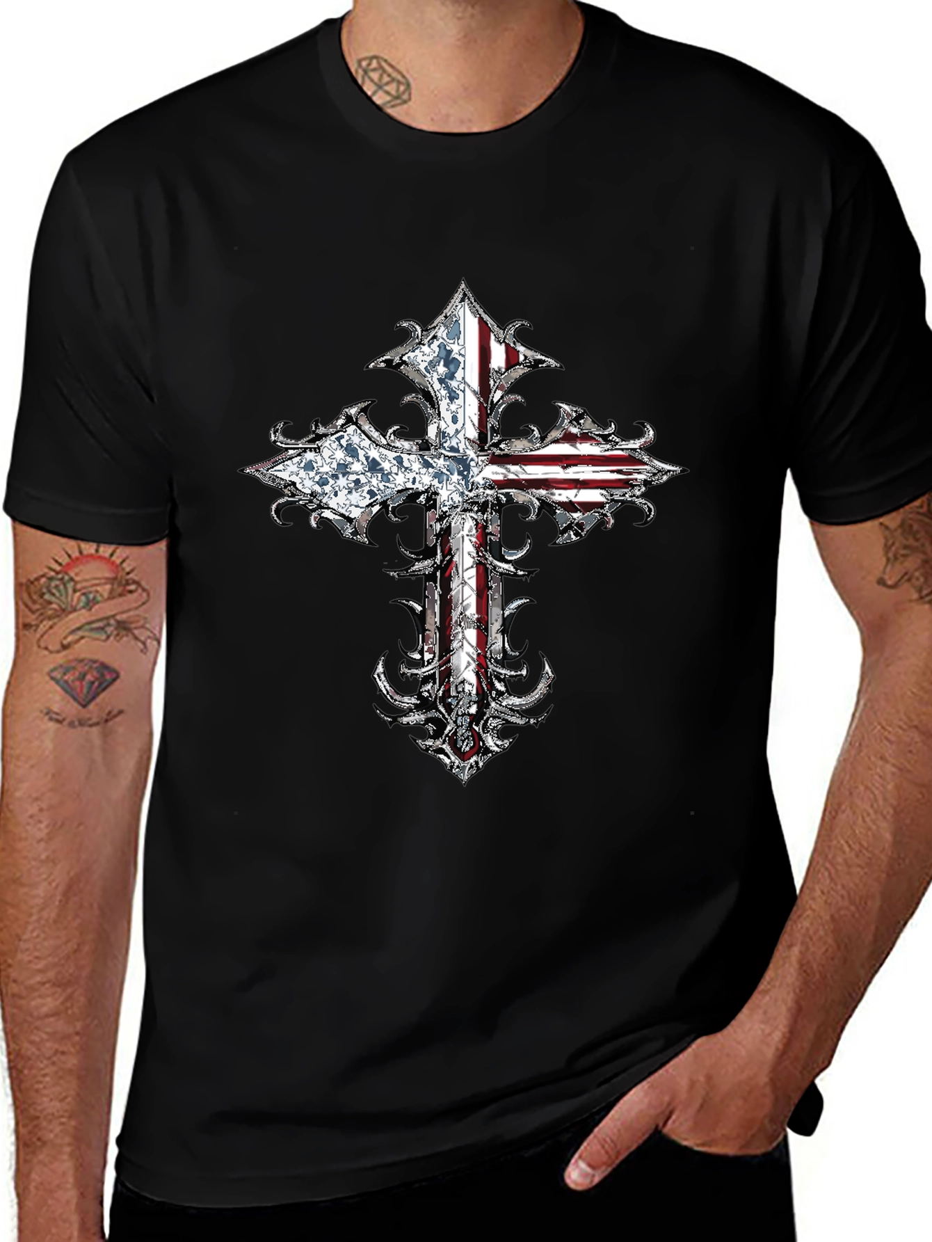 American Flag Cross Graphic T-Shirt