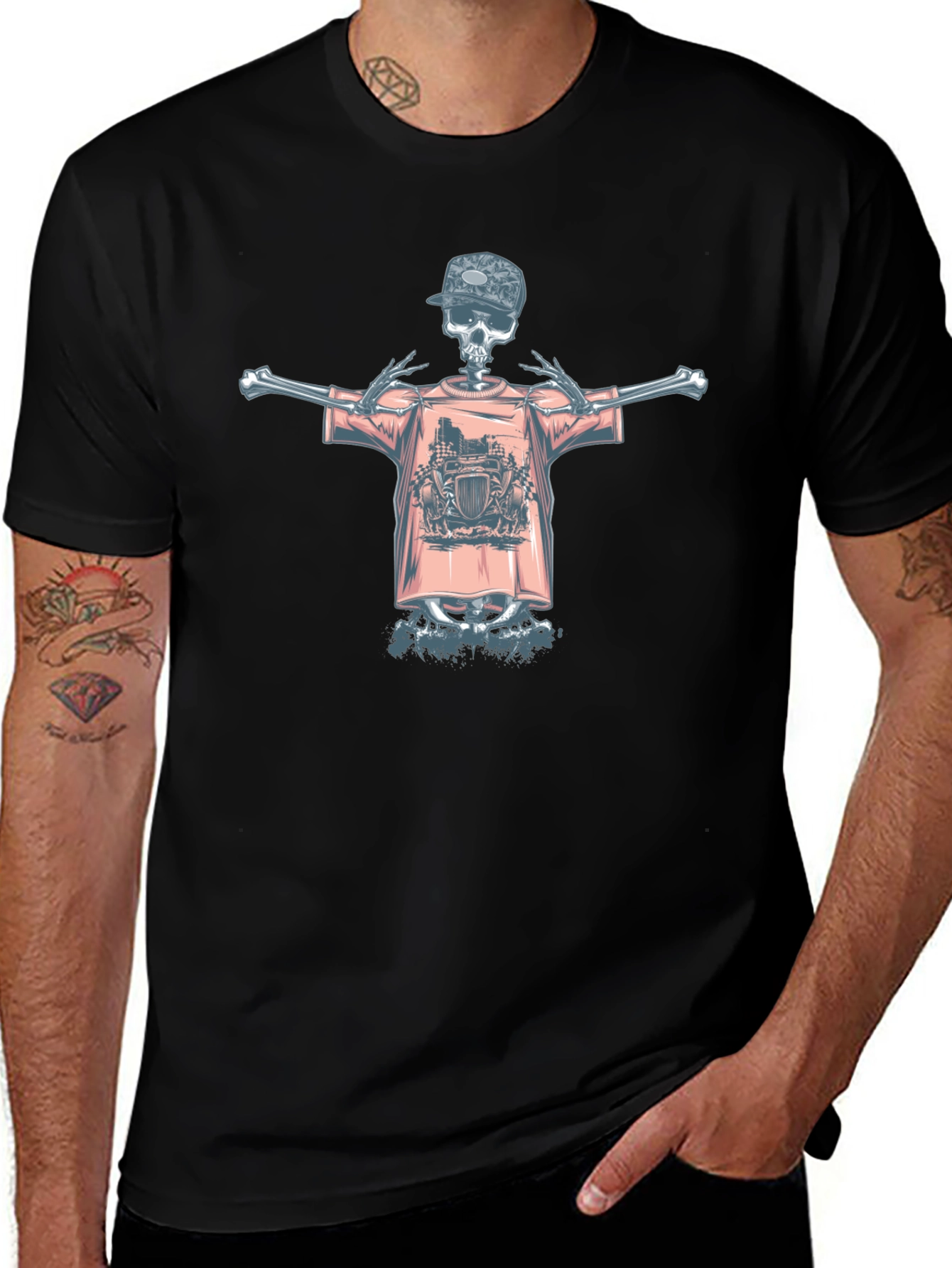 Skeleton Graphic Tee - Edgy Streetwear