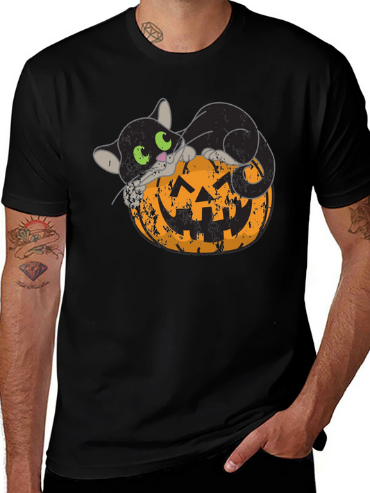 Halloween Black Cat Pumpkin Graphic Tee