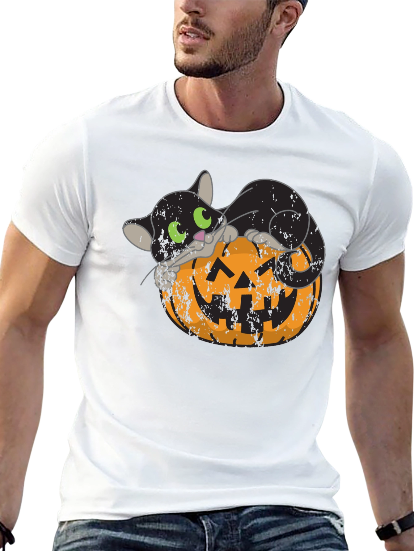 Halloween Black Cat Pumpkin Graphic Tee