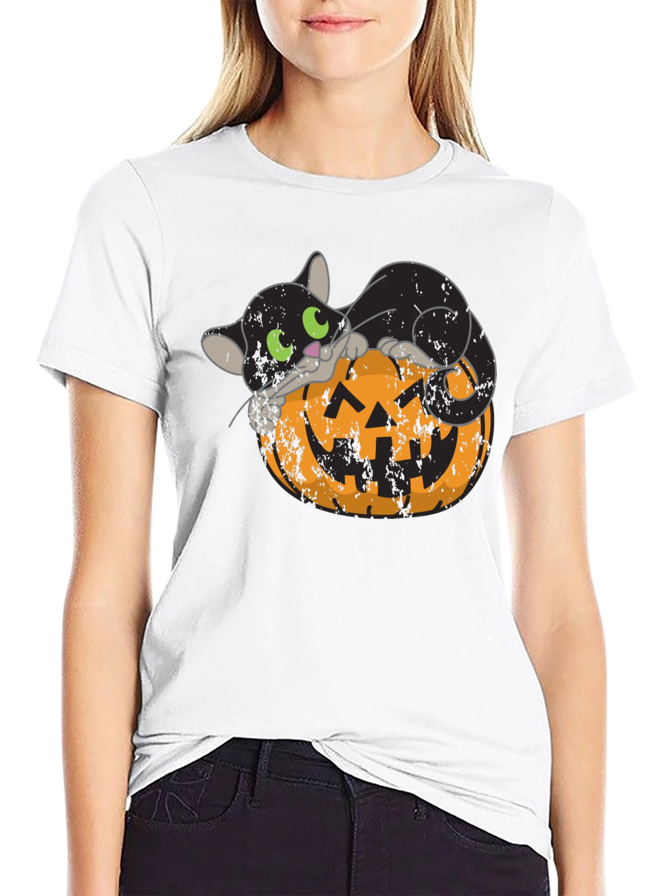 Halloween Black Cat Pumpkin Graphic Tee