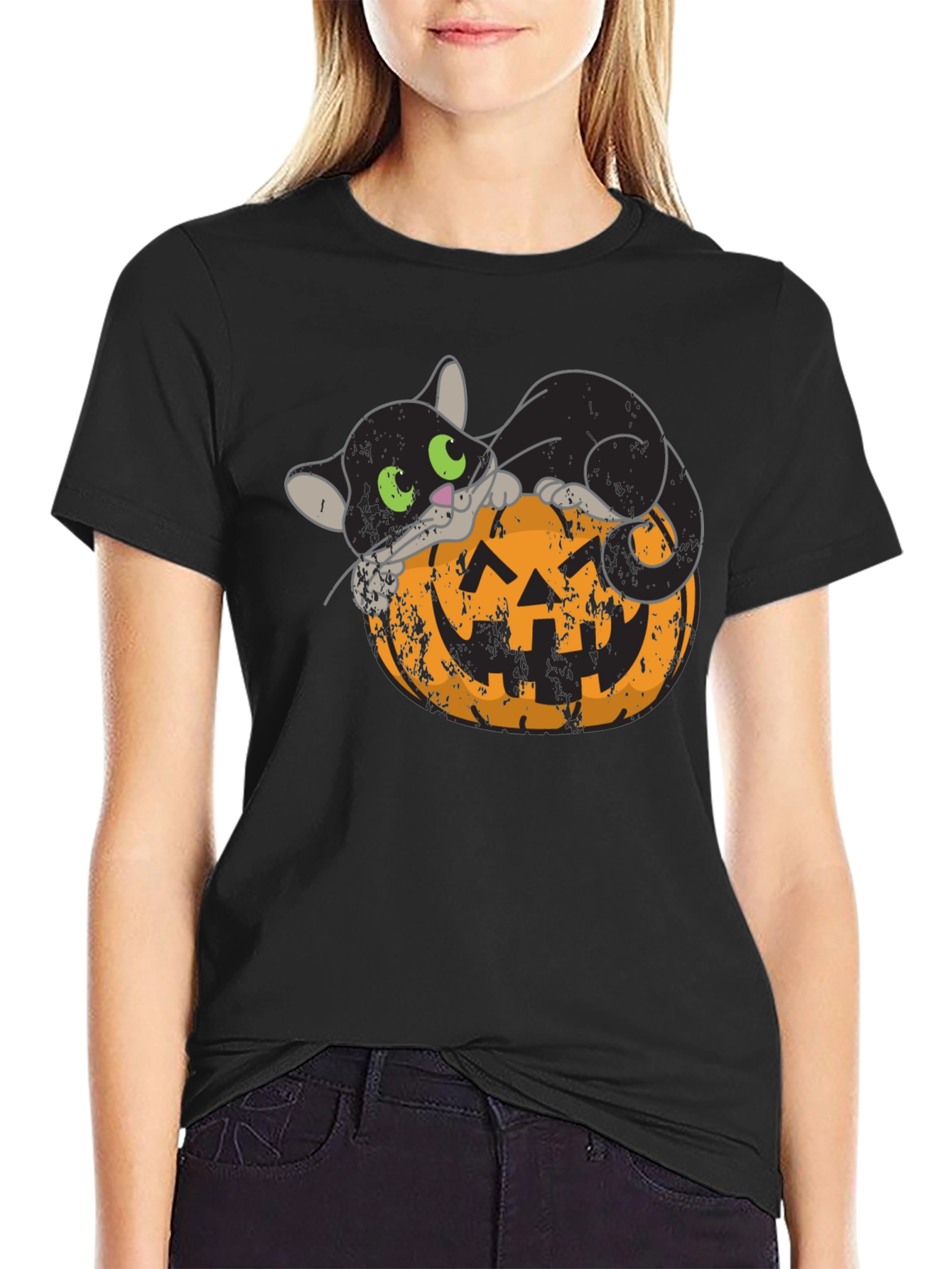 Halloween Black Cat Pumpkin Graphic Tee