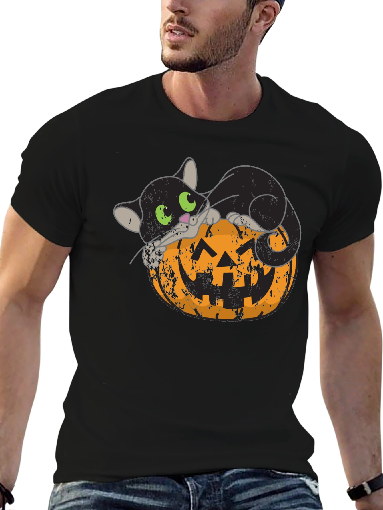 Halloween Black Cat Pumpkin Graphic Tee