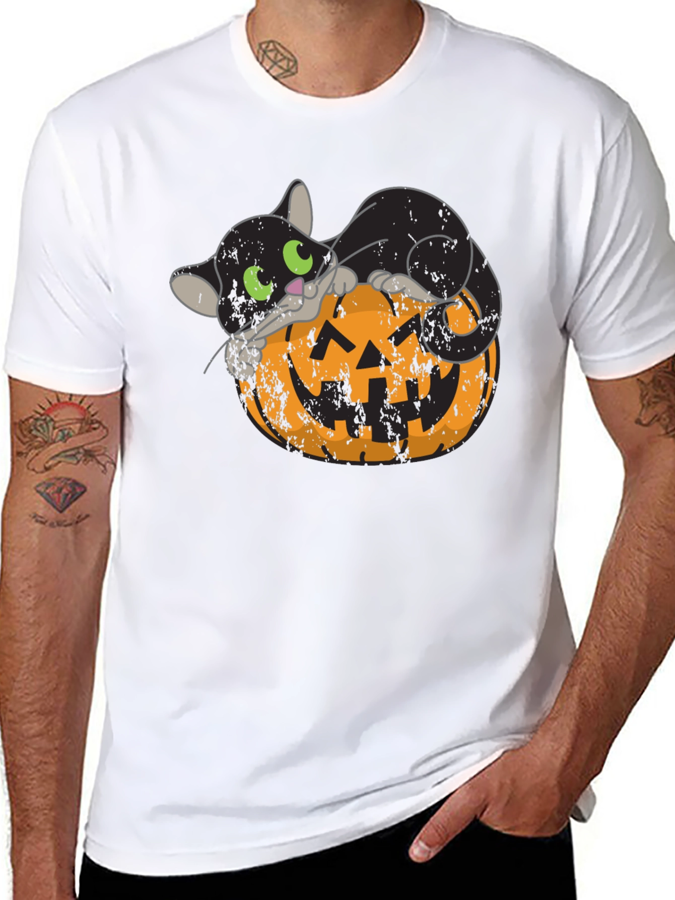 Halloween Black Cat Pumpkin Graphic Tee