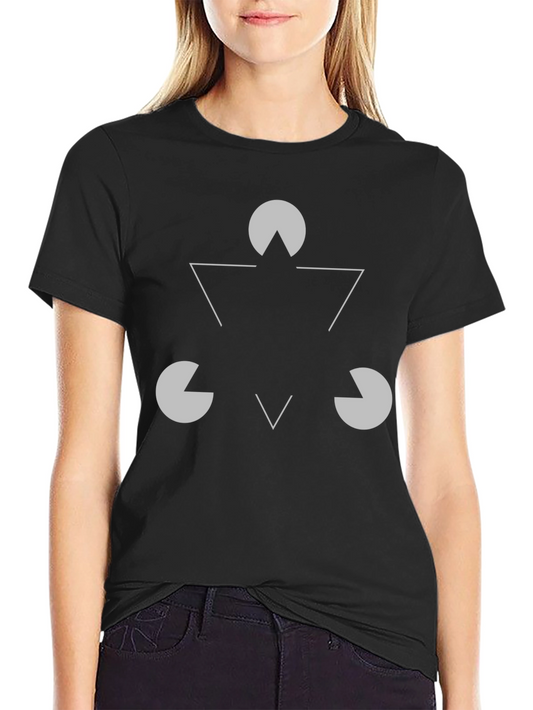 Illusory Triangle Graphic Tee - Black Cotton Casual Shirt