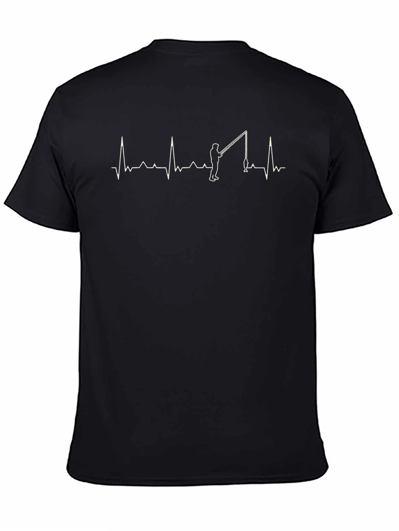 Fisherman Heartbeat Graphic Tee - Black Cotton T-Shirt