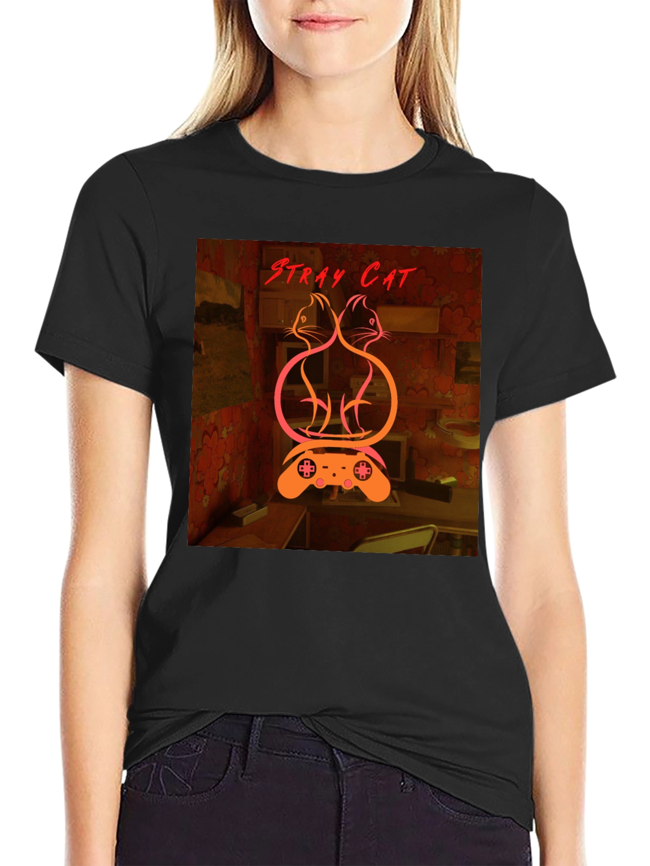 Stray Cat Graphic Tee - Gamer Style