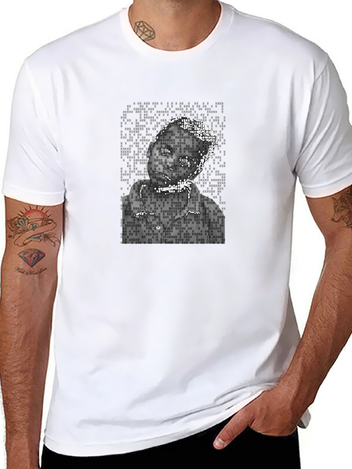 Pixelated Portrait Graphic Tee - Black Unisex Shirt