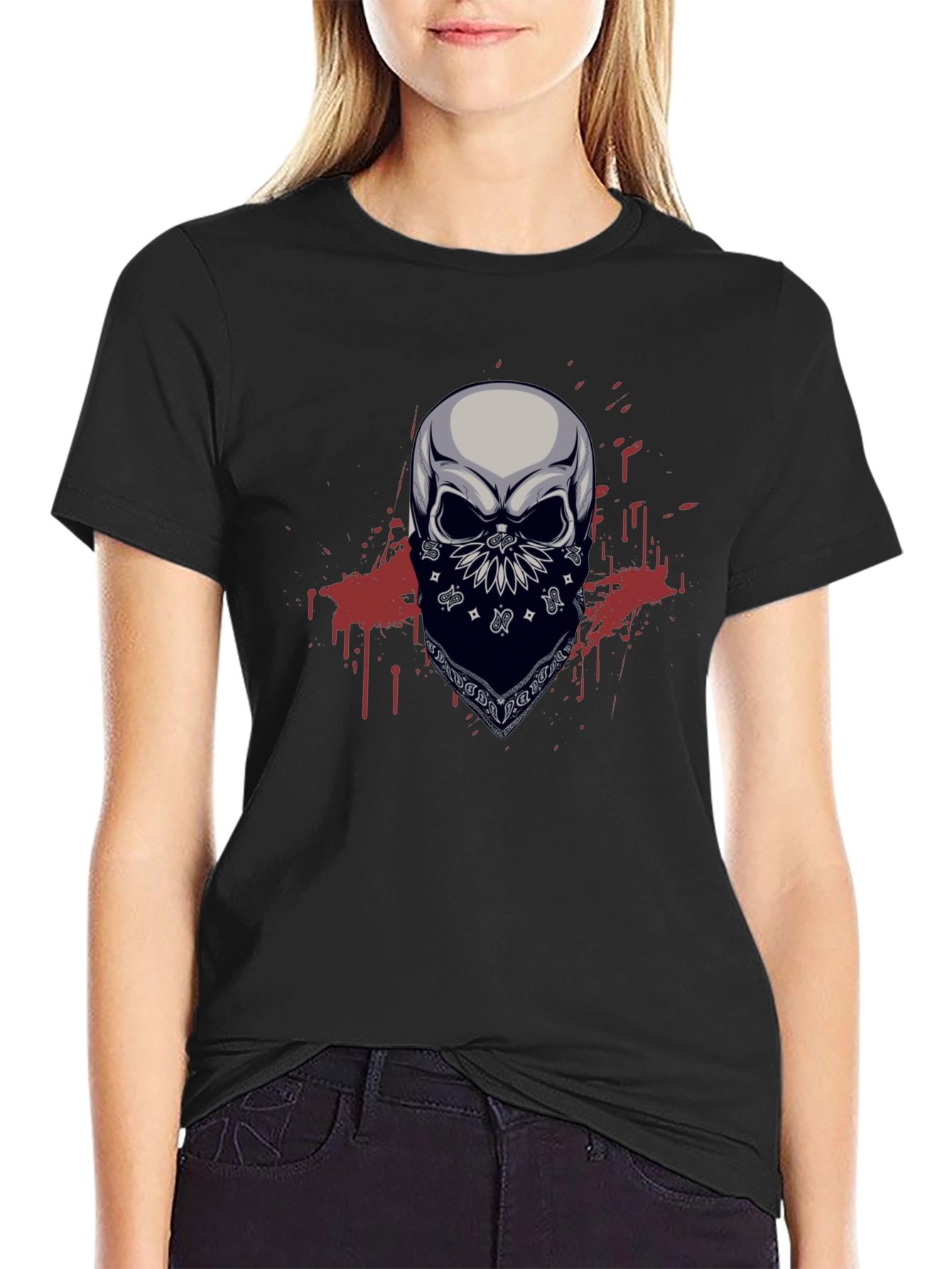 Skull Bandana Graphic T-Shirt - Mens Black Tee