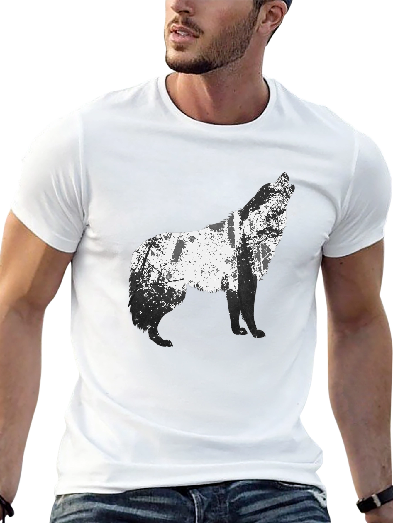 Wolf Silhouette Graphic Tee - Mens Black T-Shirt