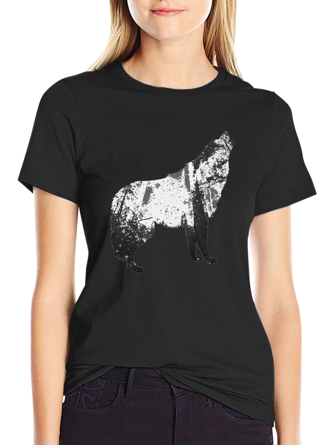 Wolf Silhouette Graphic Tee - Mens Black T-Shirt