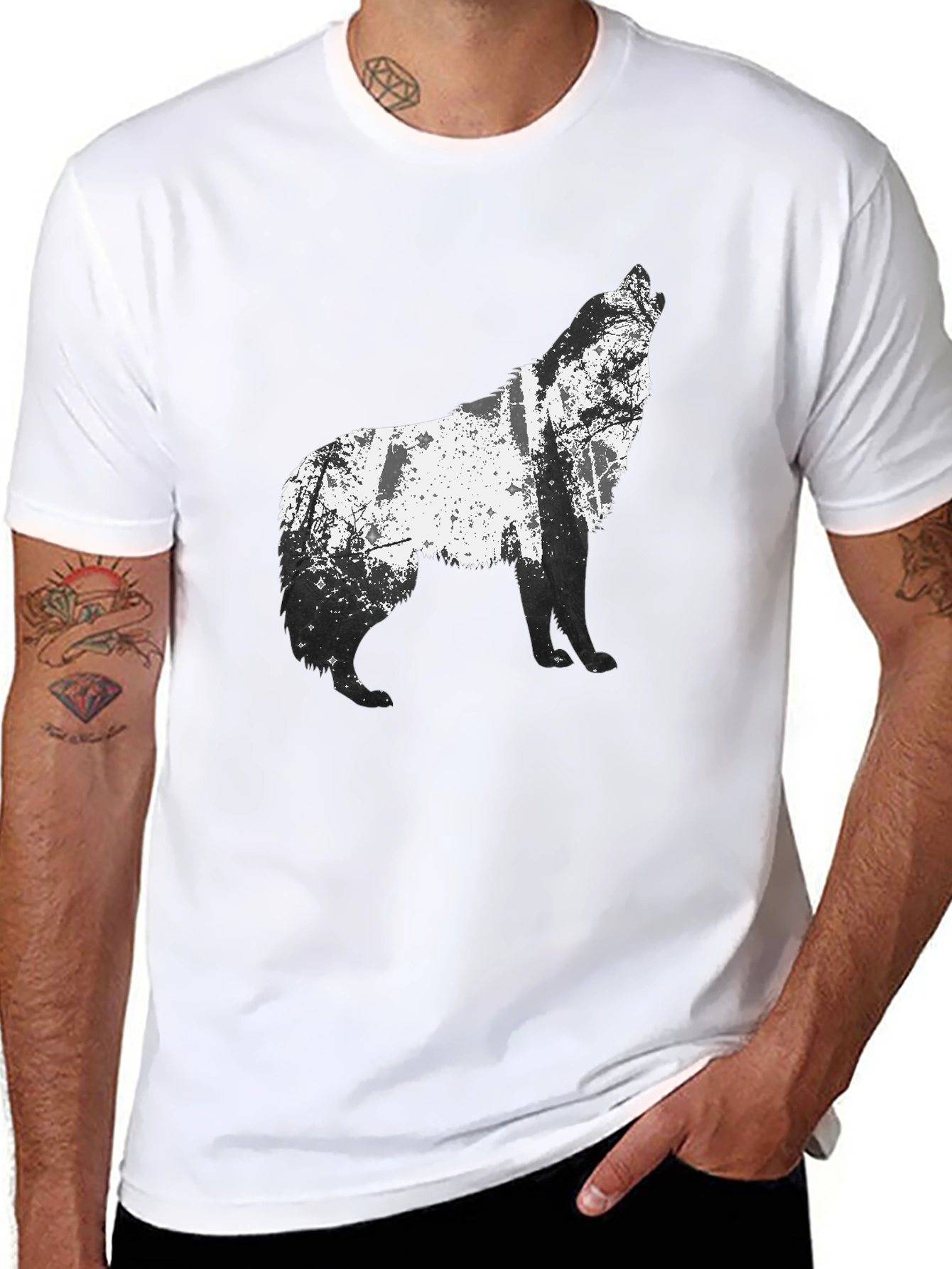 Wolf Silhouette Graphic Tee - Mens Black T-Shirt