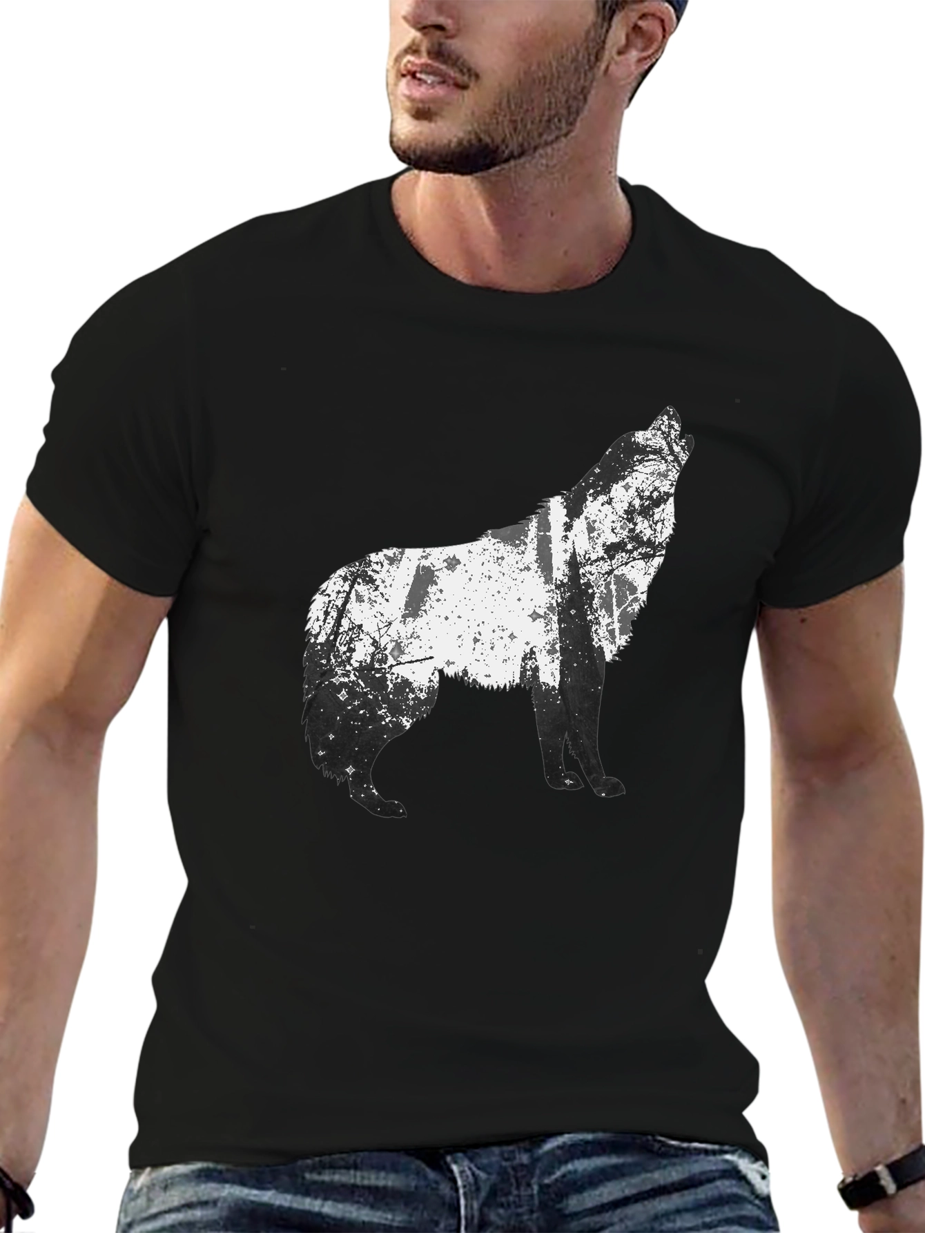 Wolf Silhouette Graphic Tee - Mens Black T-Shirt