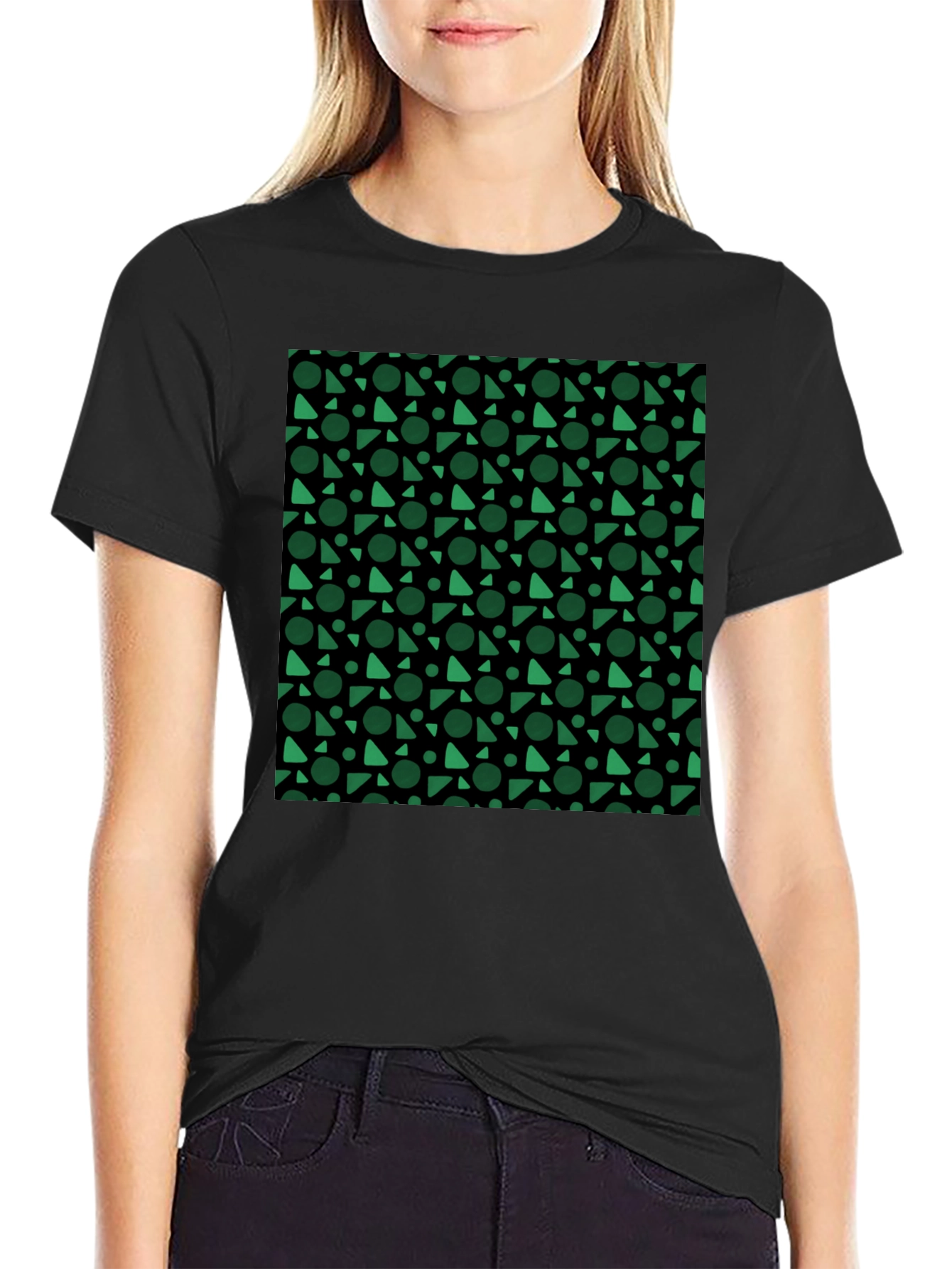 Modern Geometric Pattern Black T-Shirt