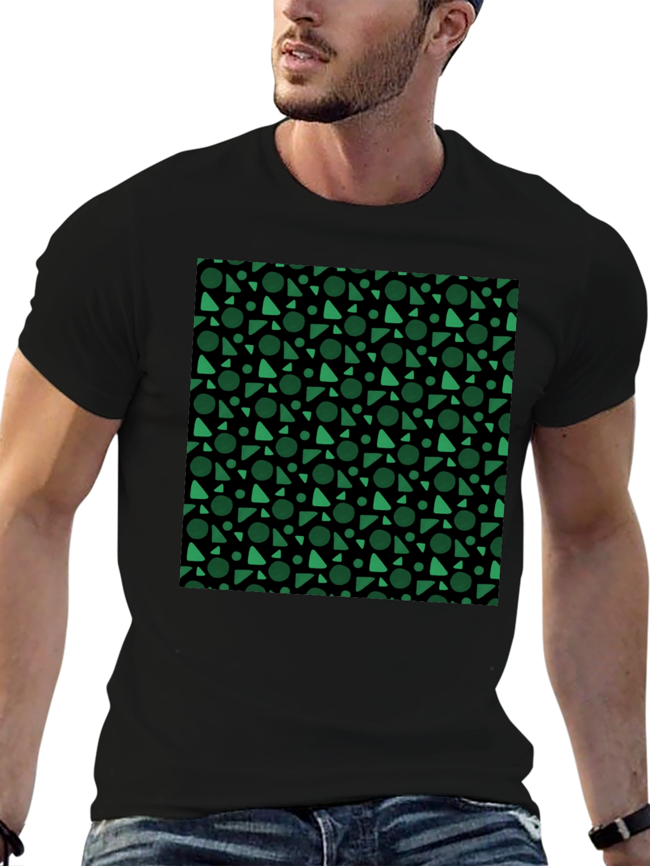 Modern Geometric Pattern Black T-Shirt