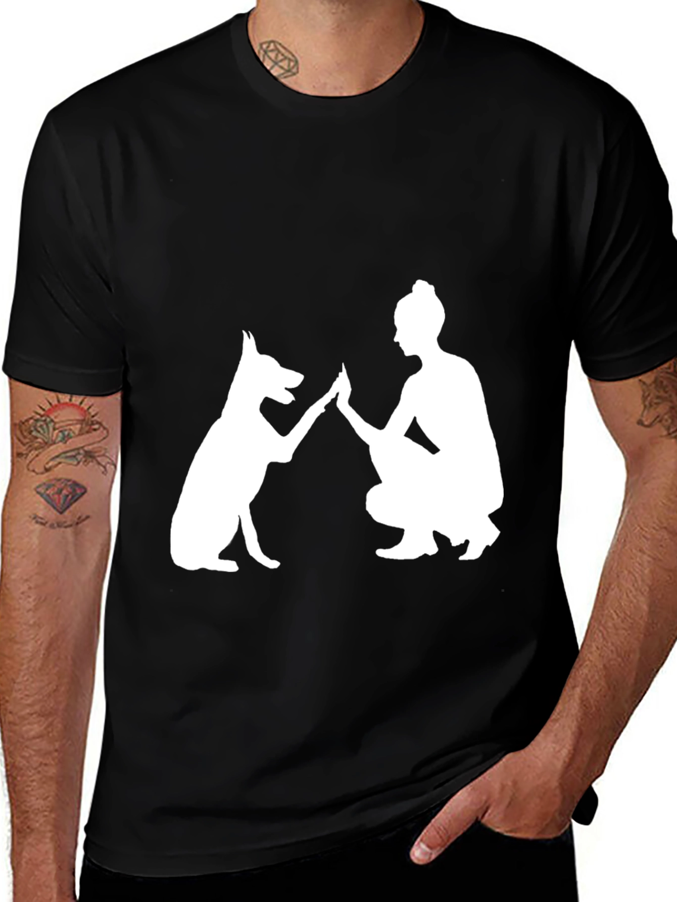 Dog & Woman High Five Graphic Tee - Black