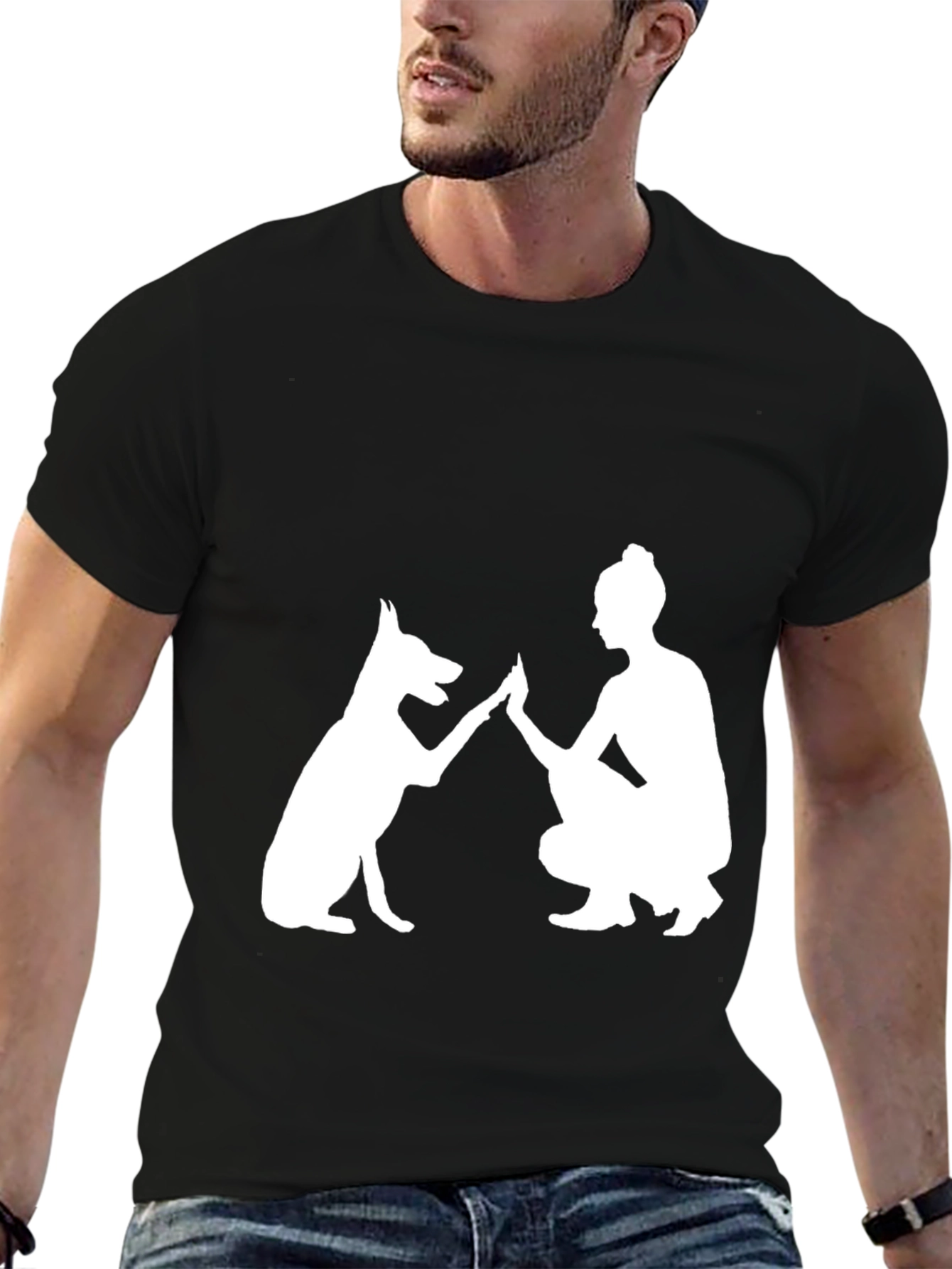 Dog & Woman High Five Graphic Tee - Black
