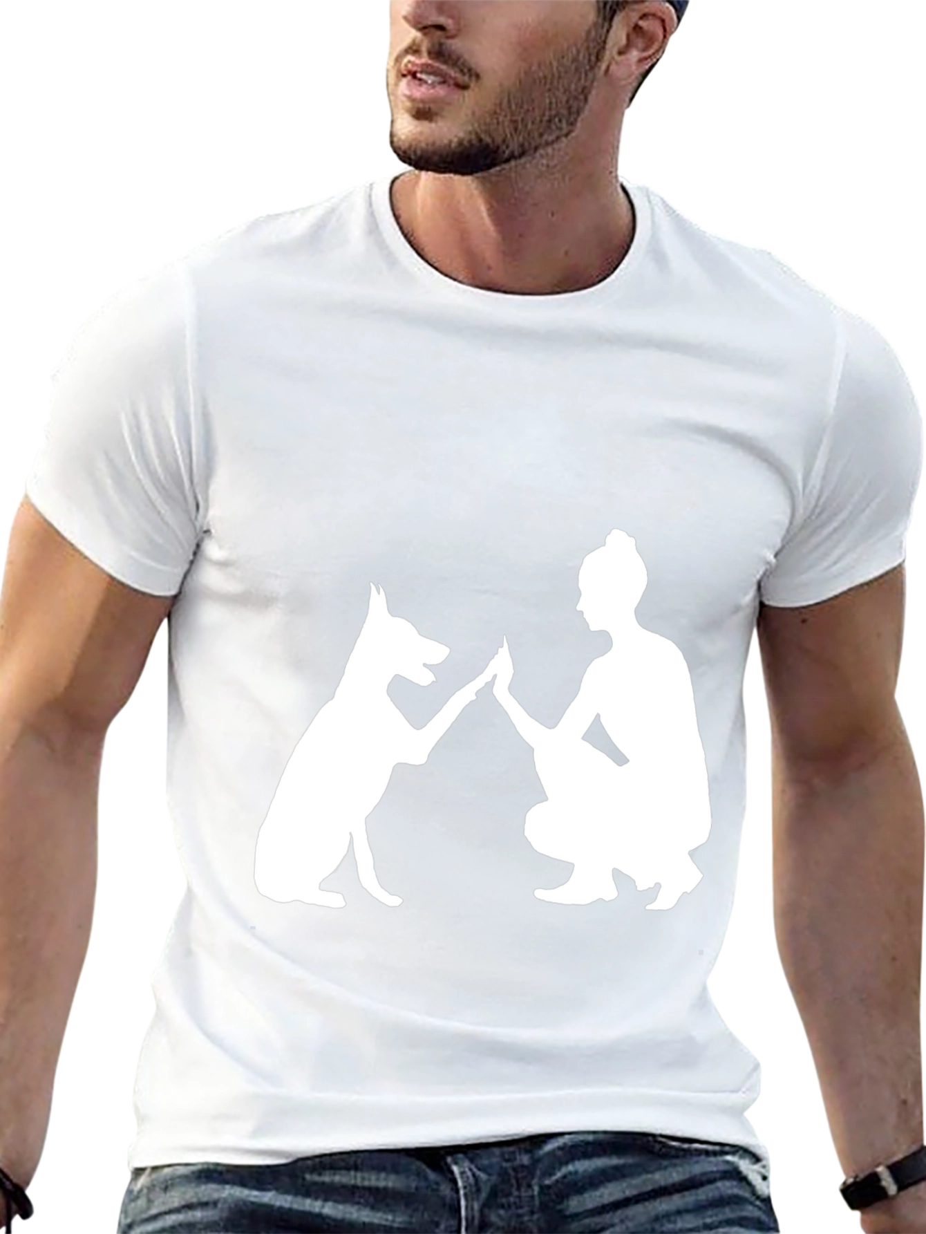Dog & Woman High Five Graphic Tee - Black