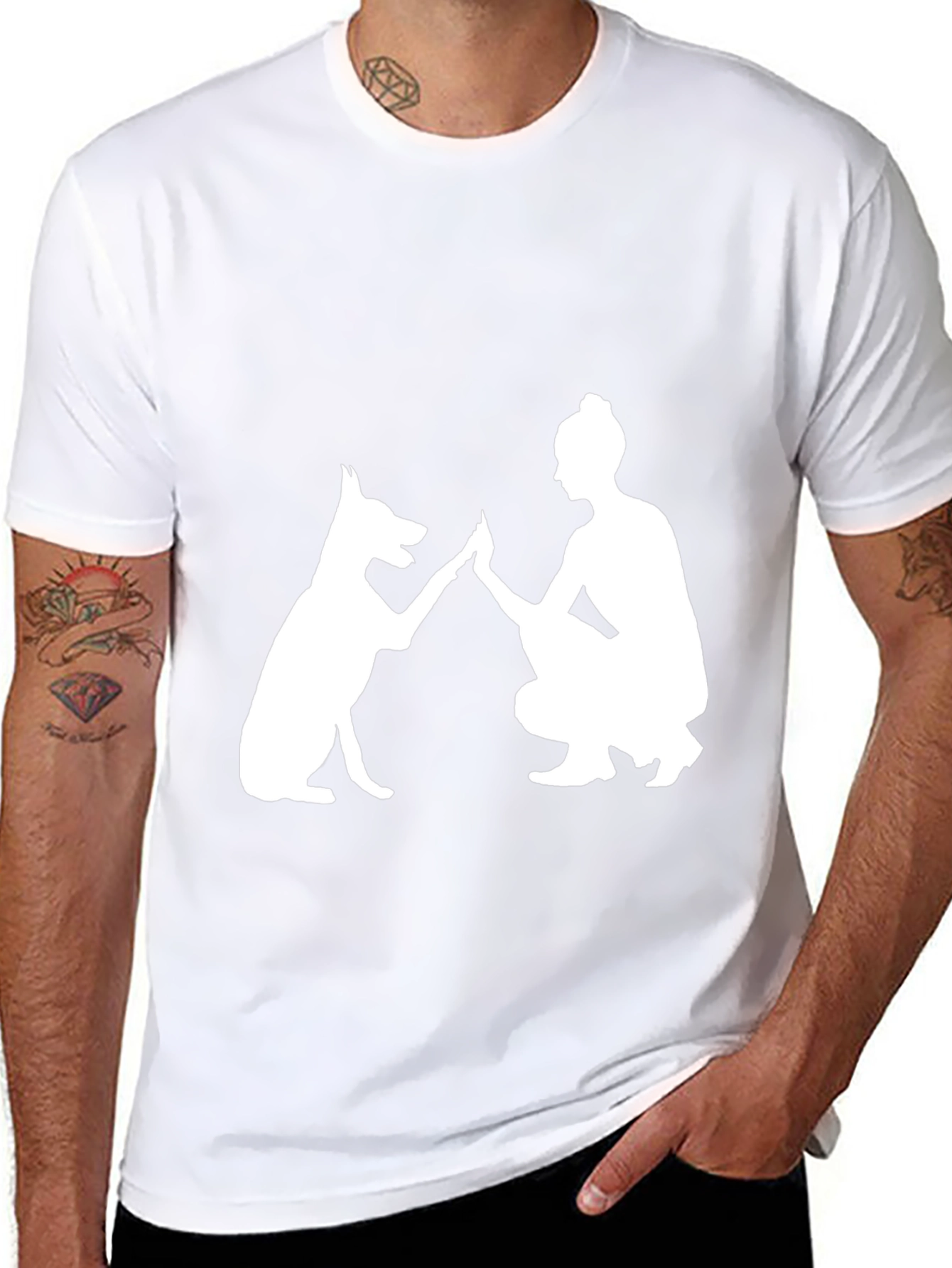 Dog & Woman High Five Graphic Tee - Black