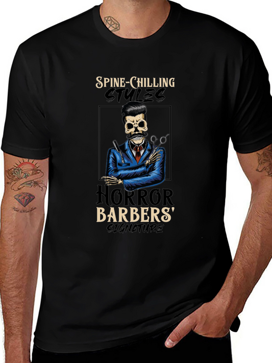 Horror Barber Graphic T-Shirt - Spine Chilling Styles