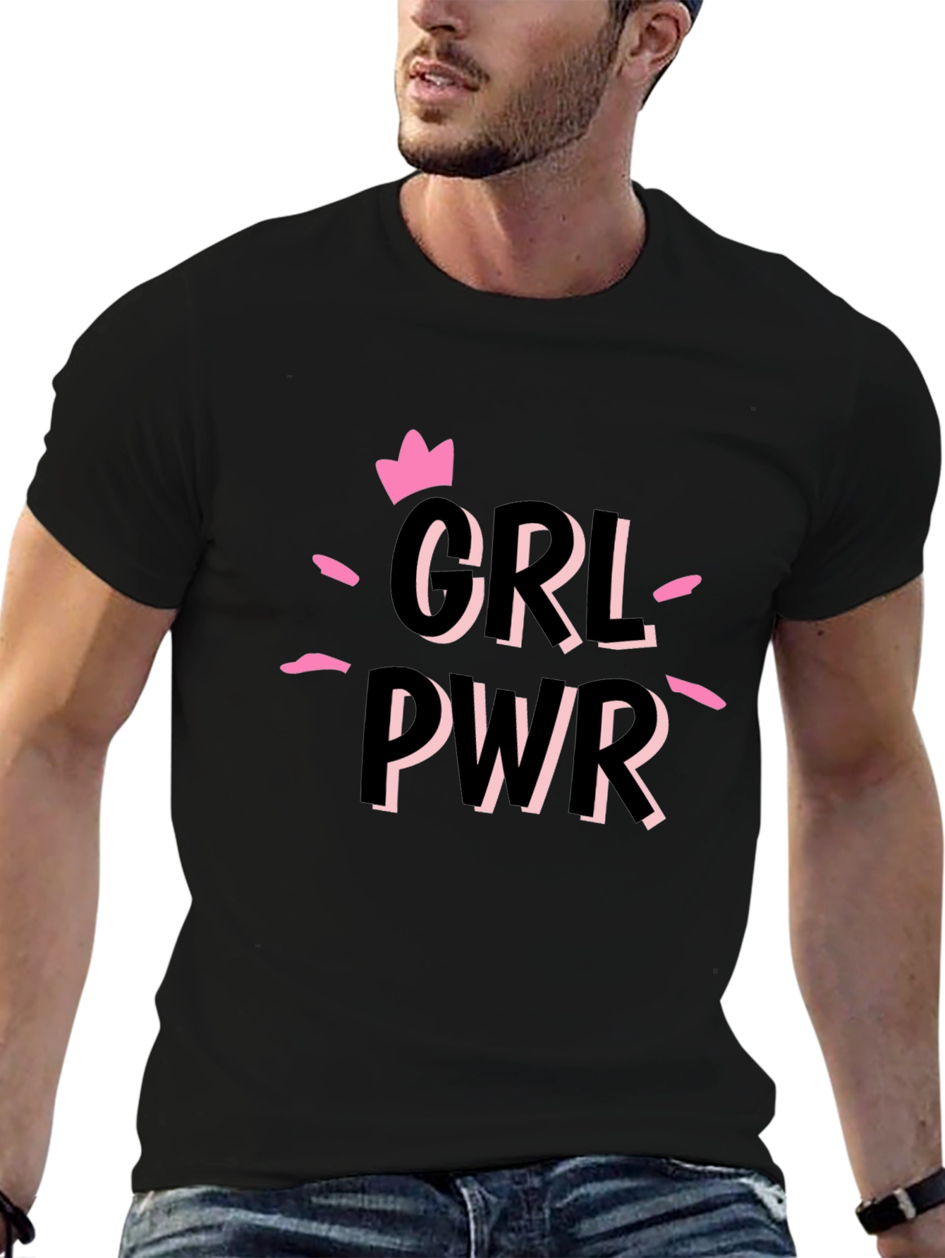 Girl Power Graphic Tee - Black Cotton T-Shirt
