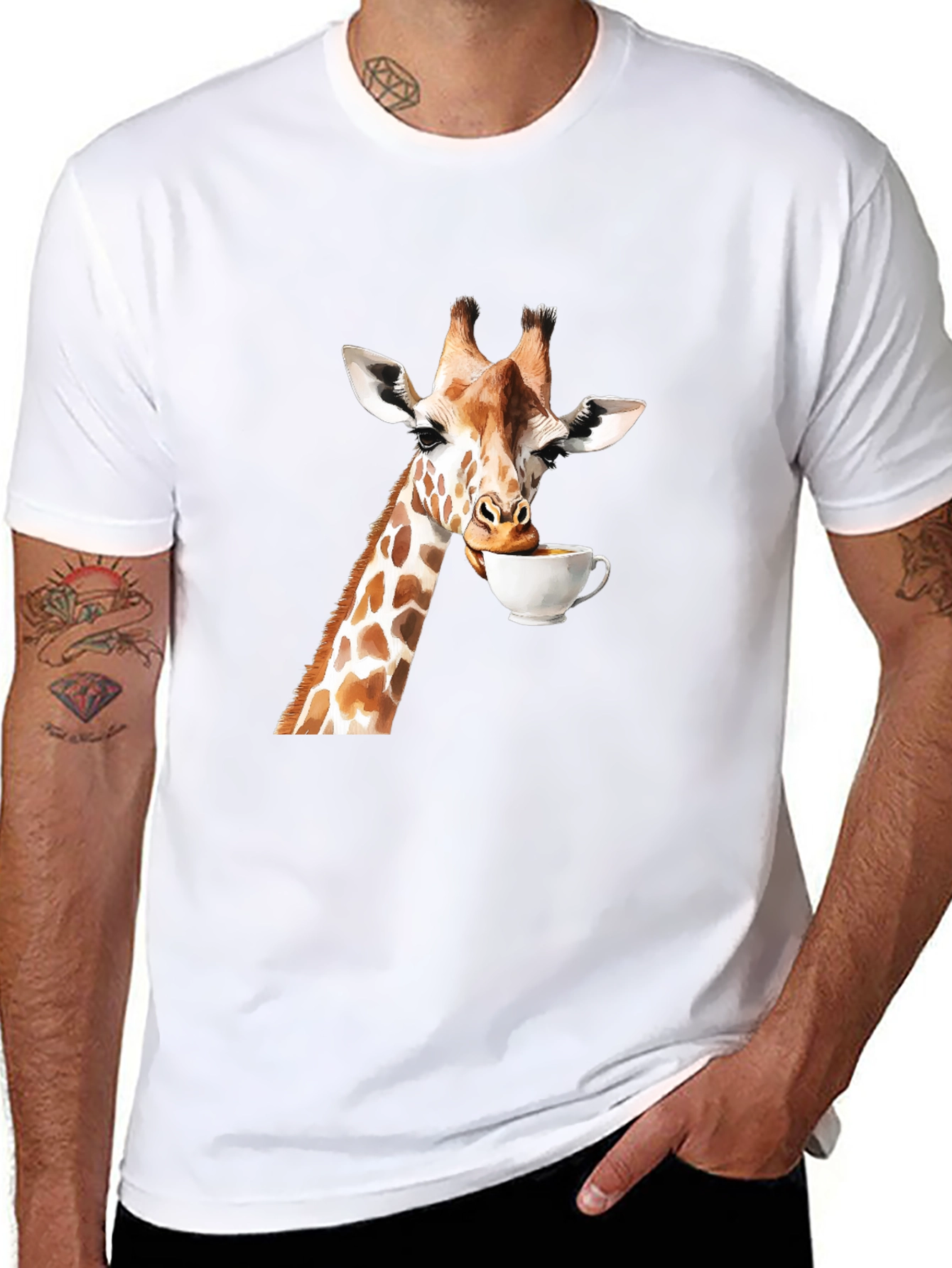 Giraffe Drinking Coffee Graphic T-Shirt