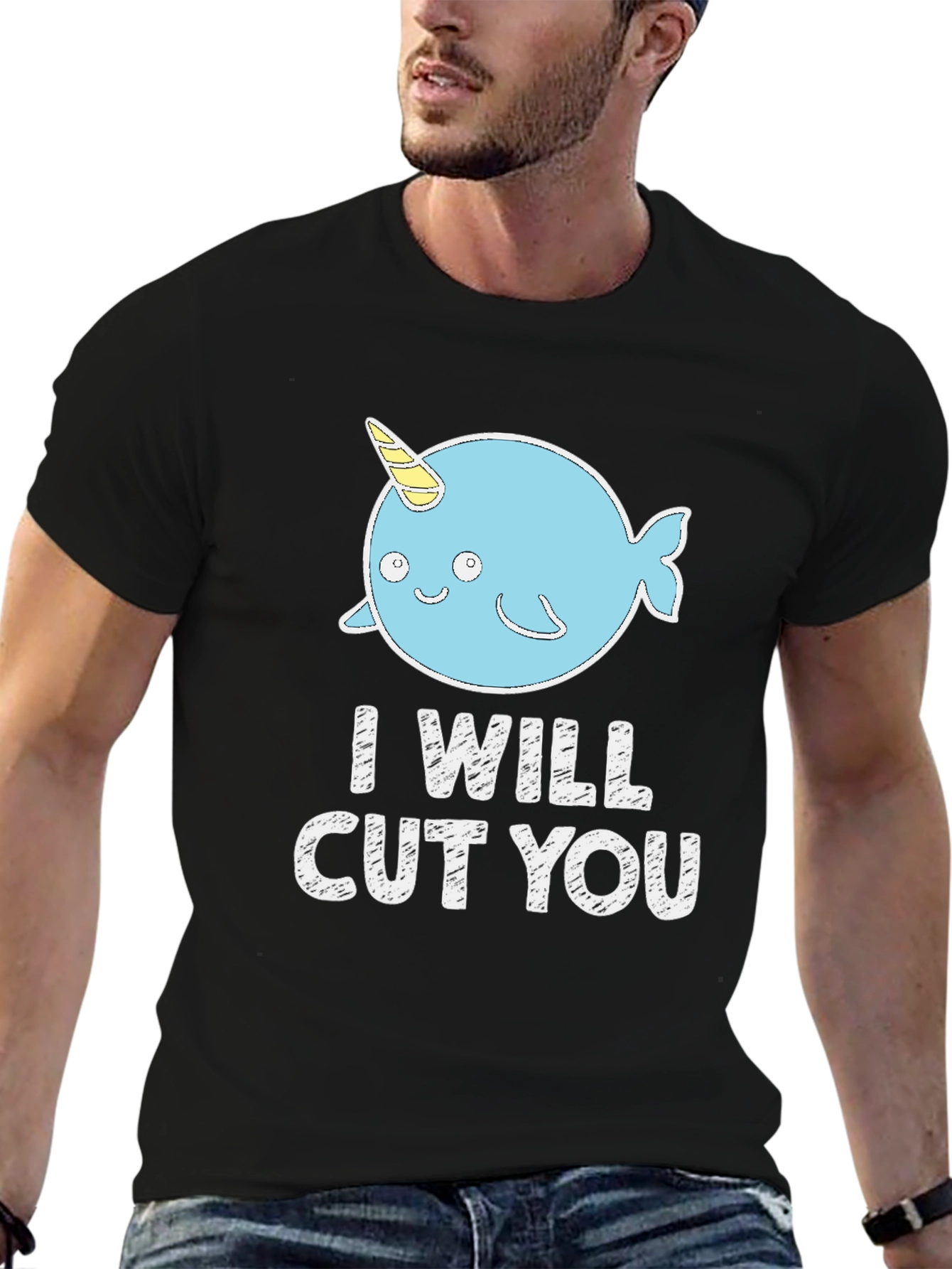 Funny Narwhal I Will Cut You Black T-Shirt