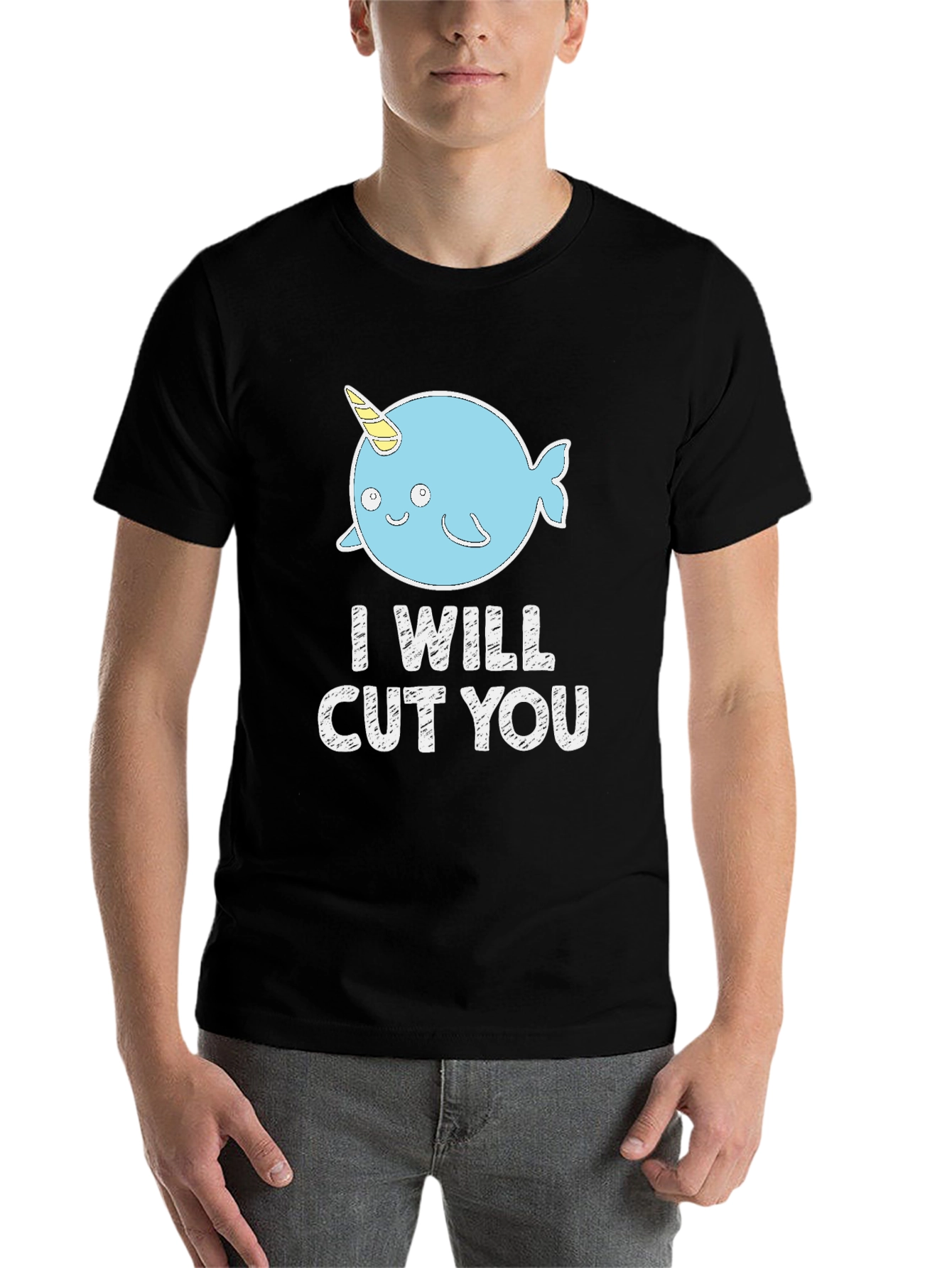 Funny Narwhal I Will Cut You Black T-Shirt