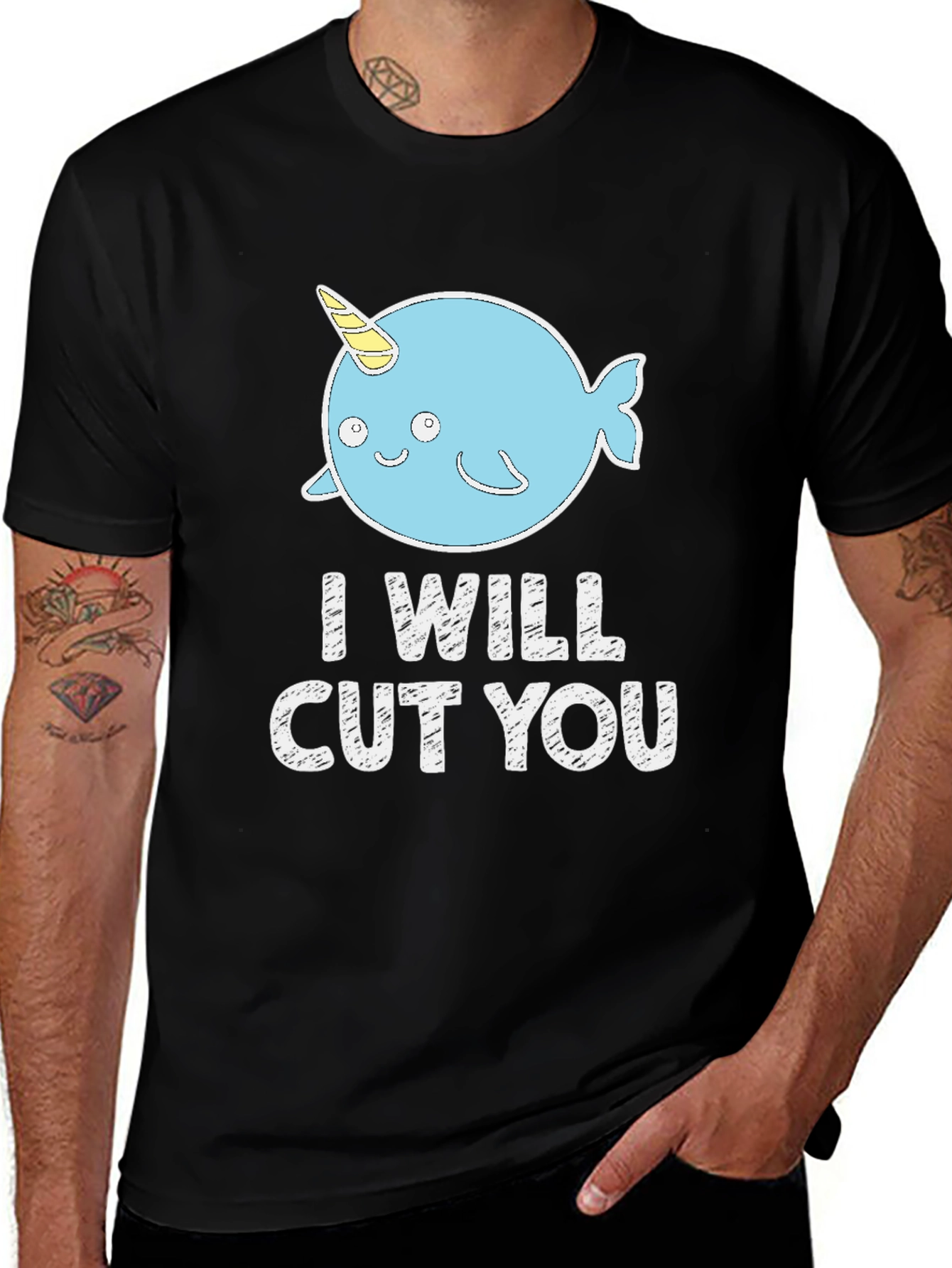 Funny Narwhal I Will Cut You Black T-Shirt