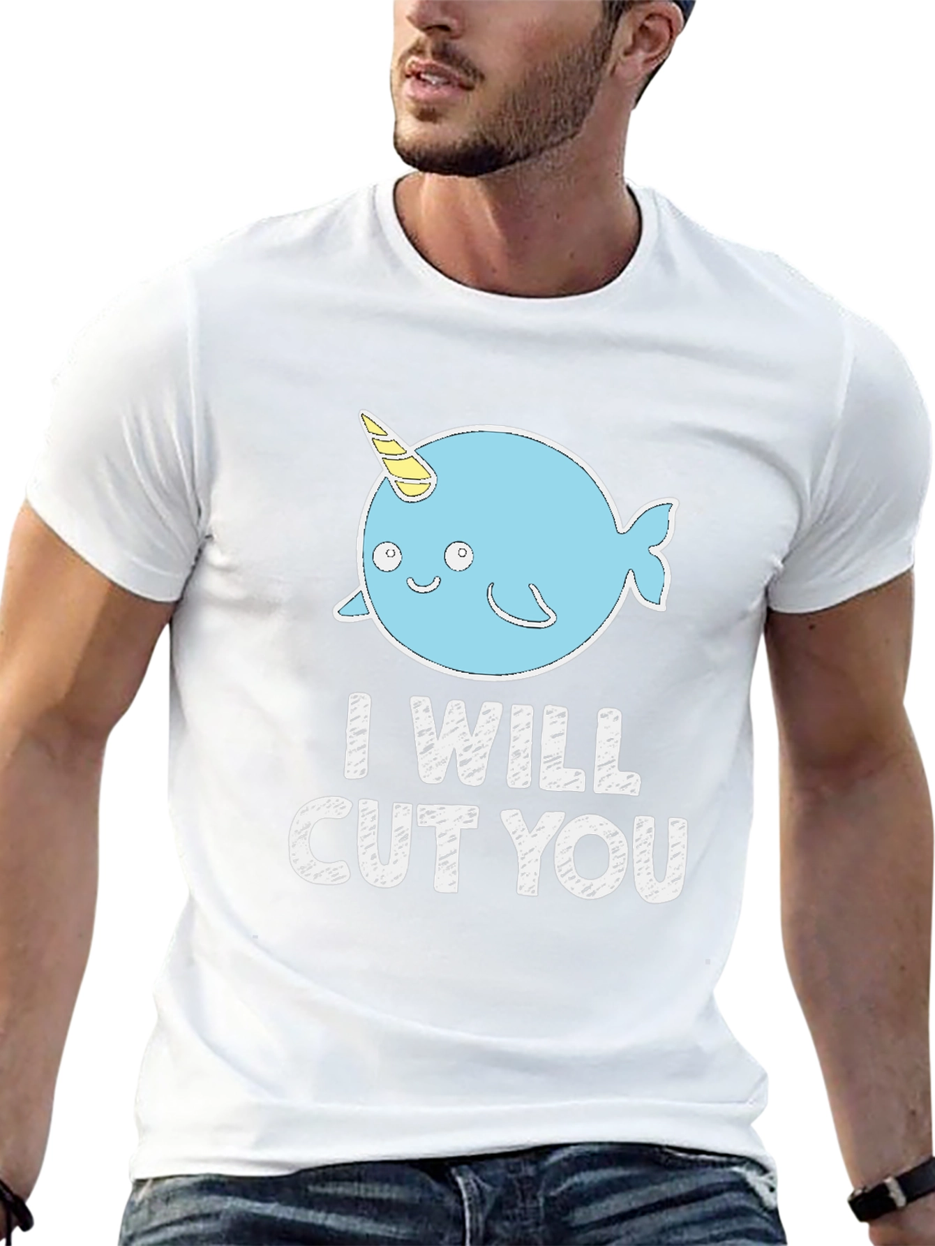 Funny Narwhal I Will Cut You Black T-Shirt