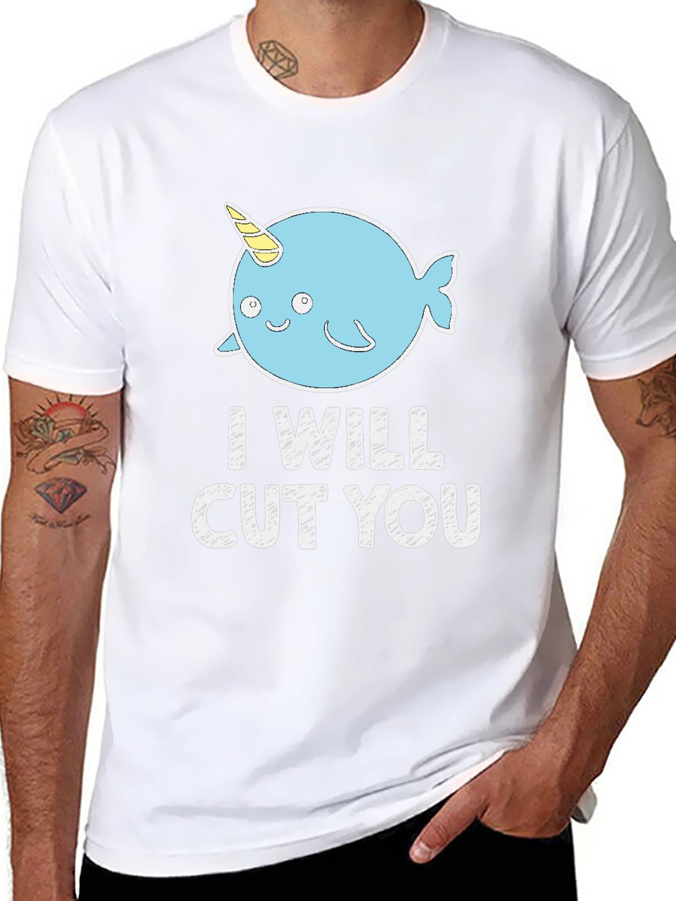 Funny Narwhal I Will Cut You Black T-Shirt