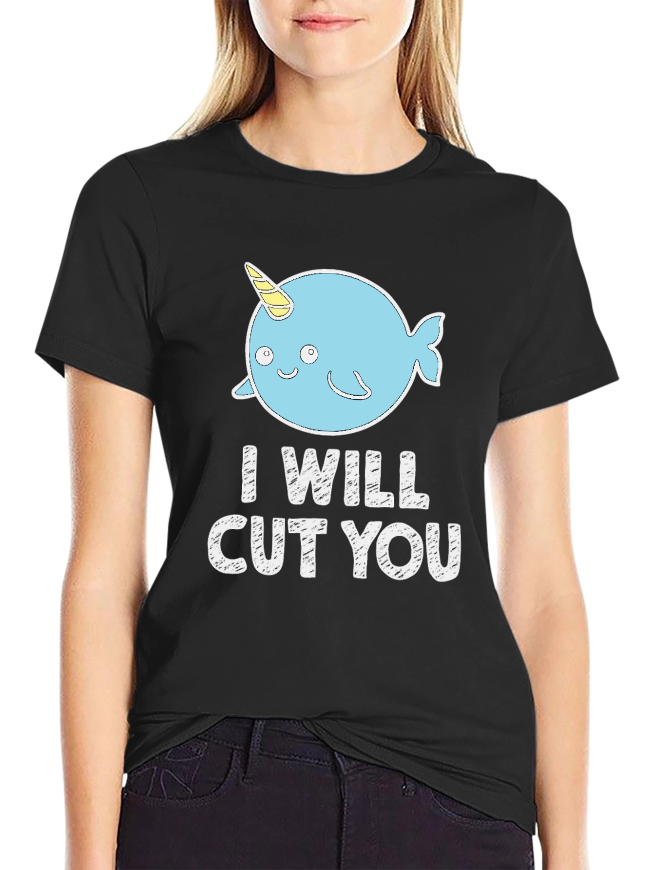 Funny Narwhal I Will Cut You Black T-Shirt