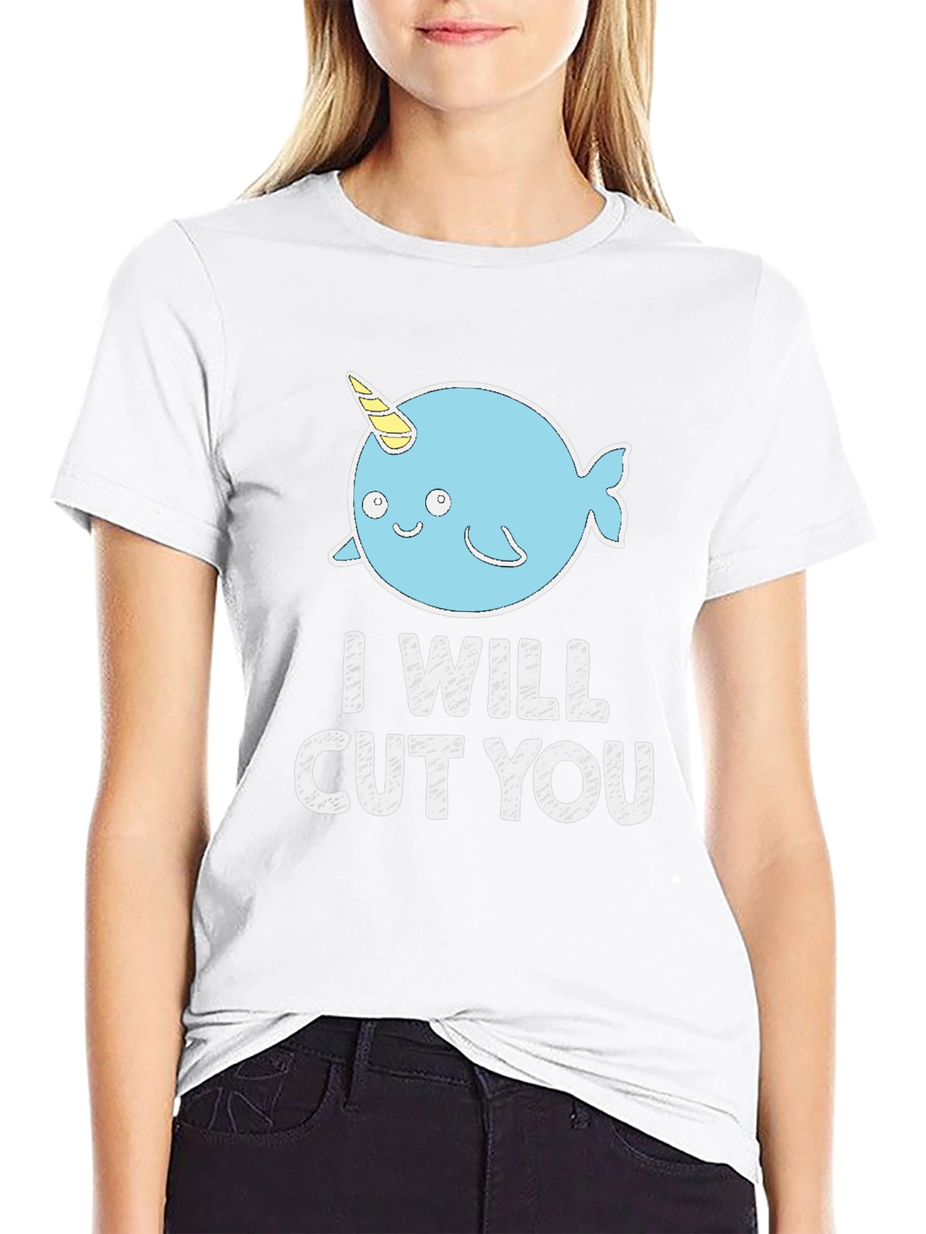 Funny Narwhal I Will Cut You Black T-Shirt