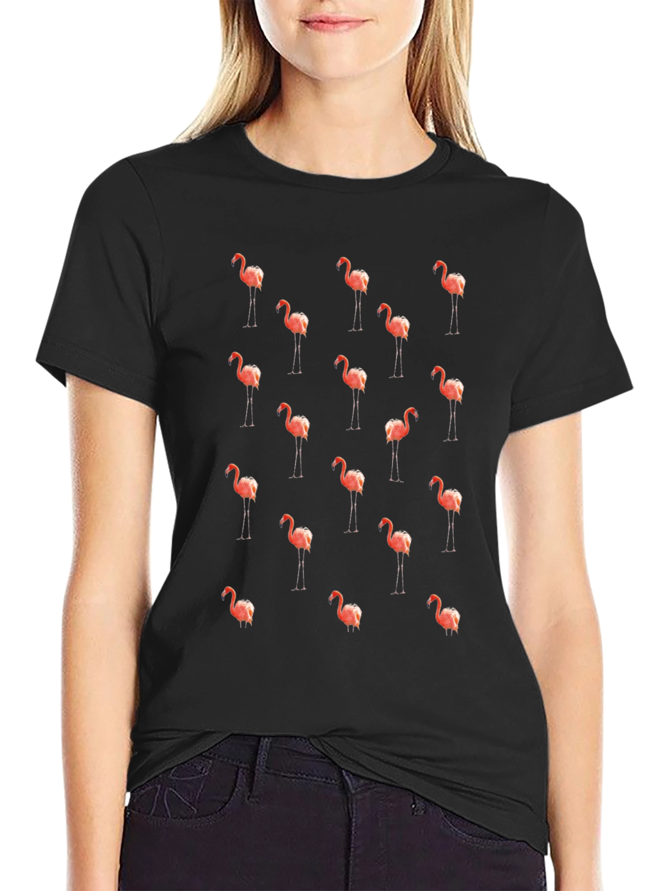 Mens Black Flamingo Print Tee