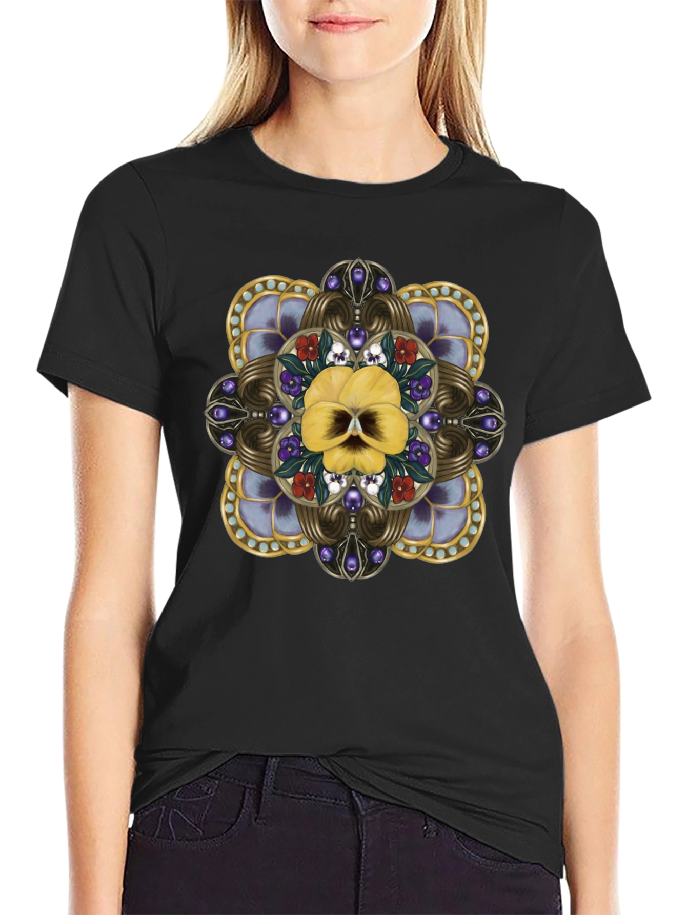 Ornate Floral Skull Graphic Tee - Unisex