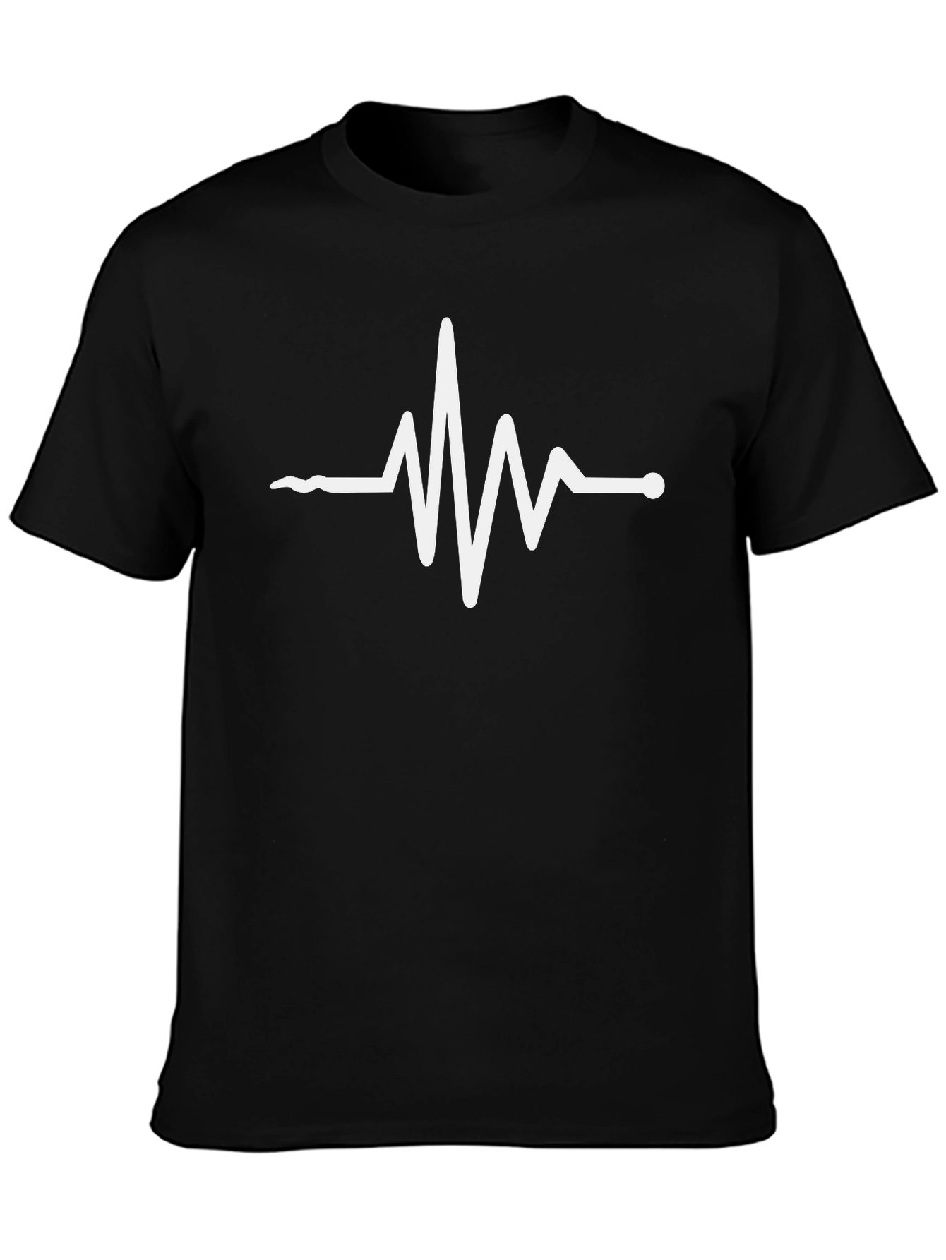 Pulse T-Shirt - Black Cotton with White Heartbeat Design