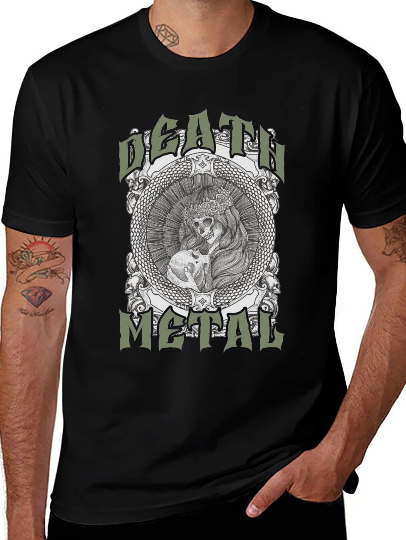 Death Metal Graphic Tee - Skull & Snake Design