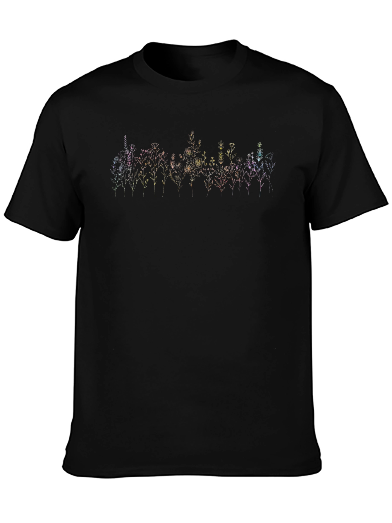 Floral Outline Graphic Black T-Shirt