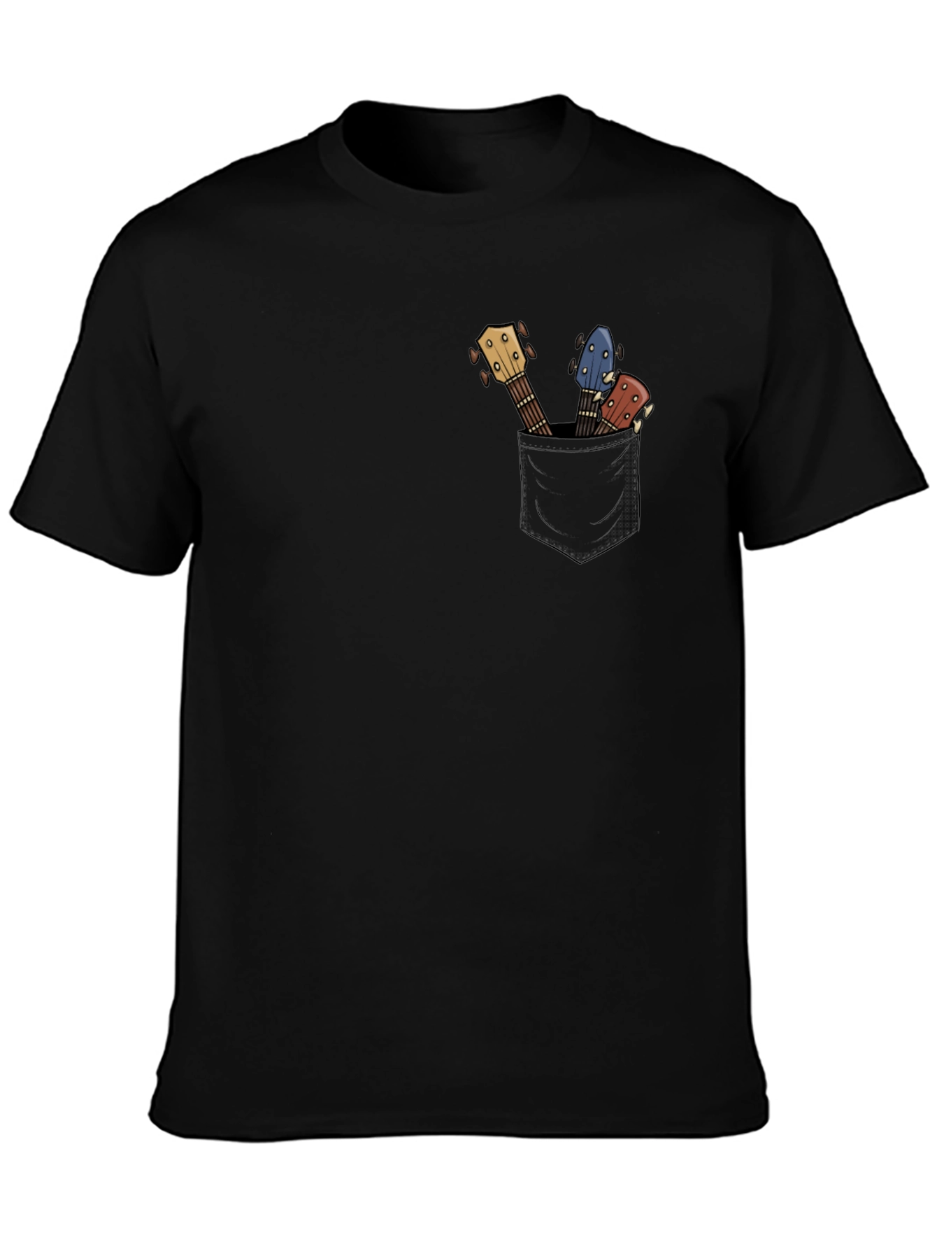 Guitar Pocket Print Mens Black T-Shirt