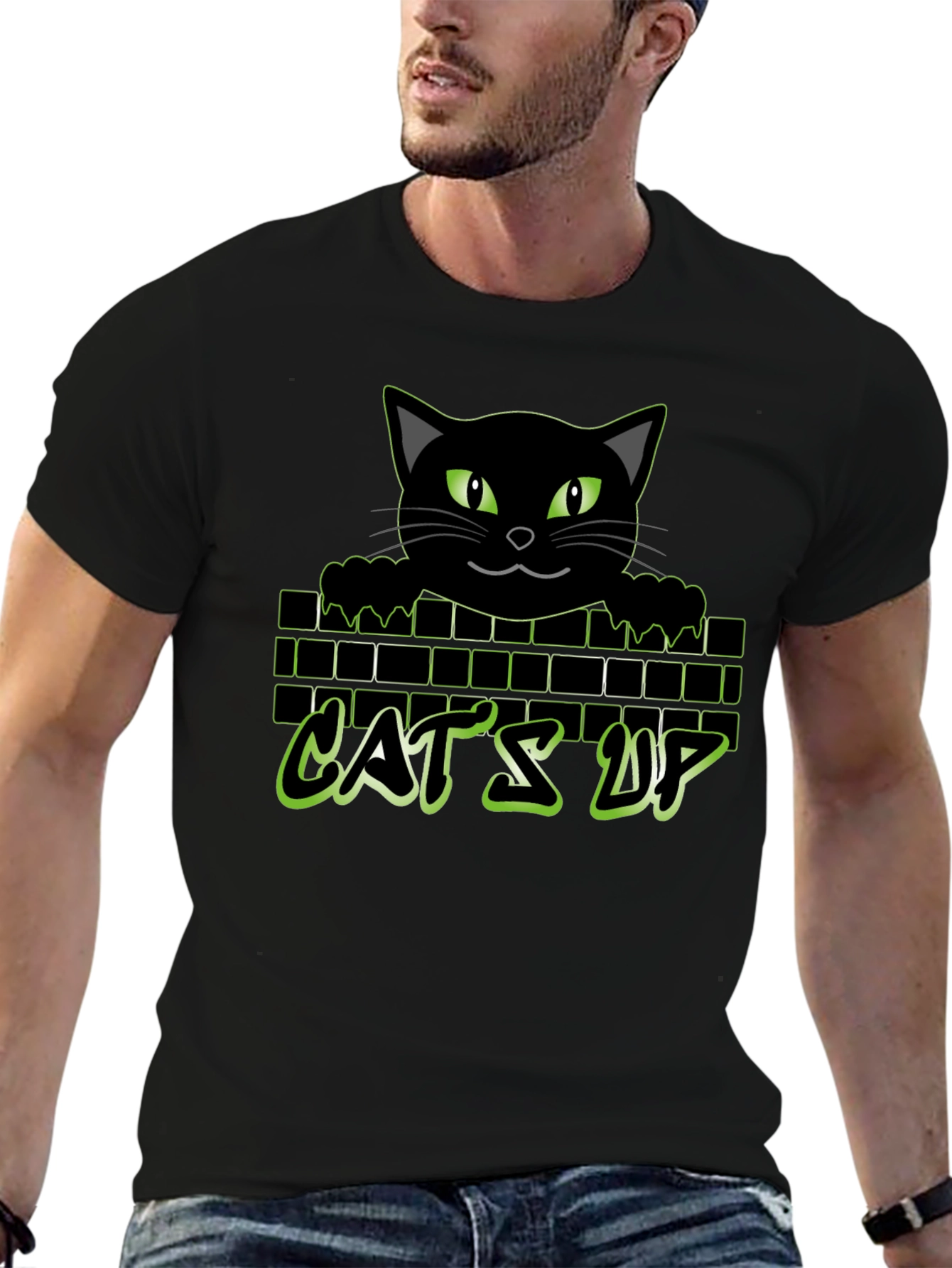 Cats Up Graphic T-Shirt - Black