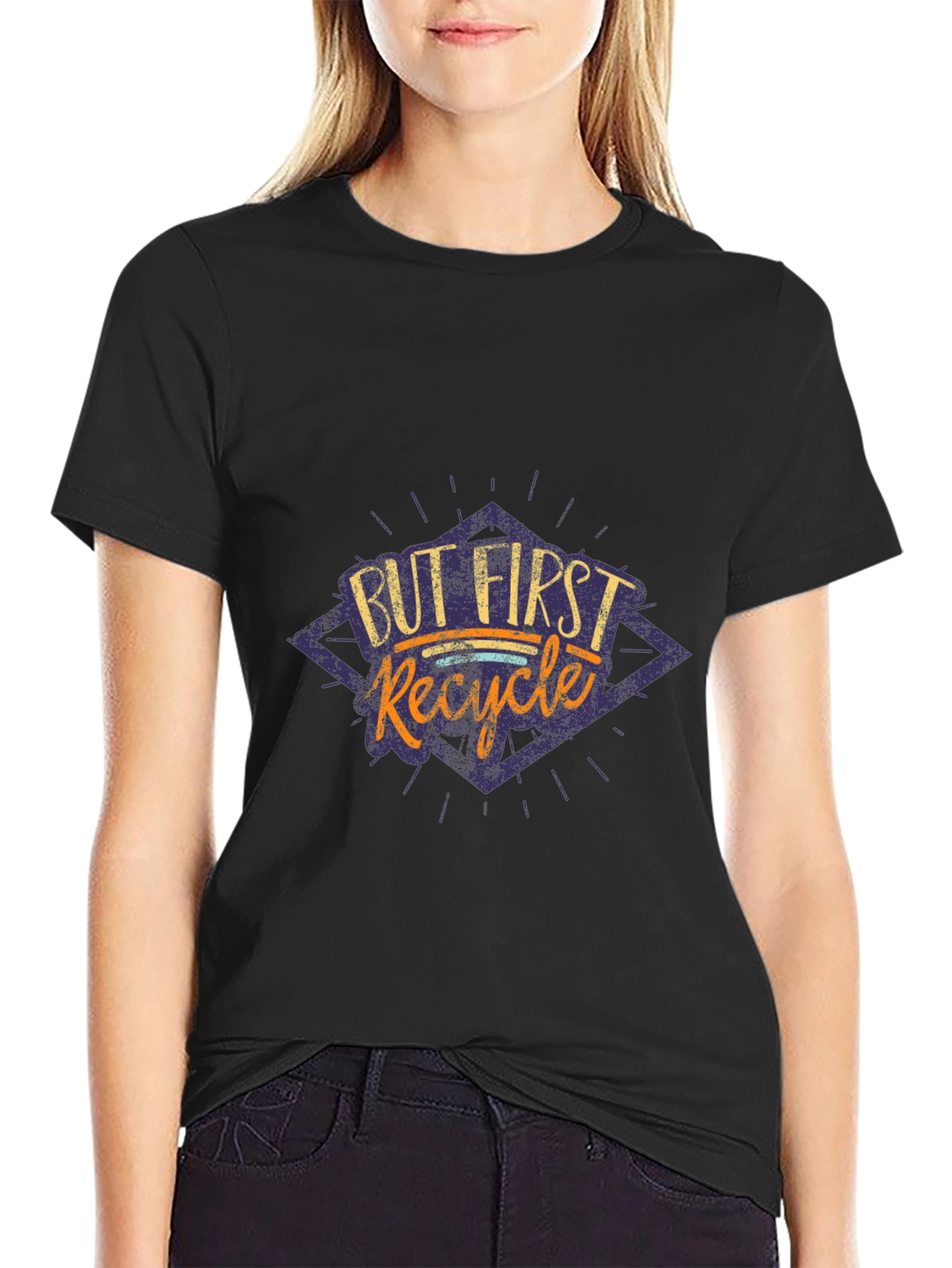 But First Recycle Graphic Tee - Black Cotton T-Shirt