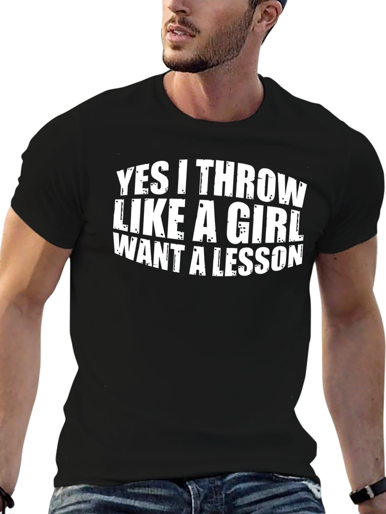 Funny Throw Like A Girl Black Graphic Tee