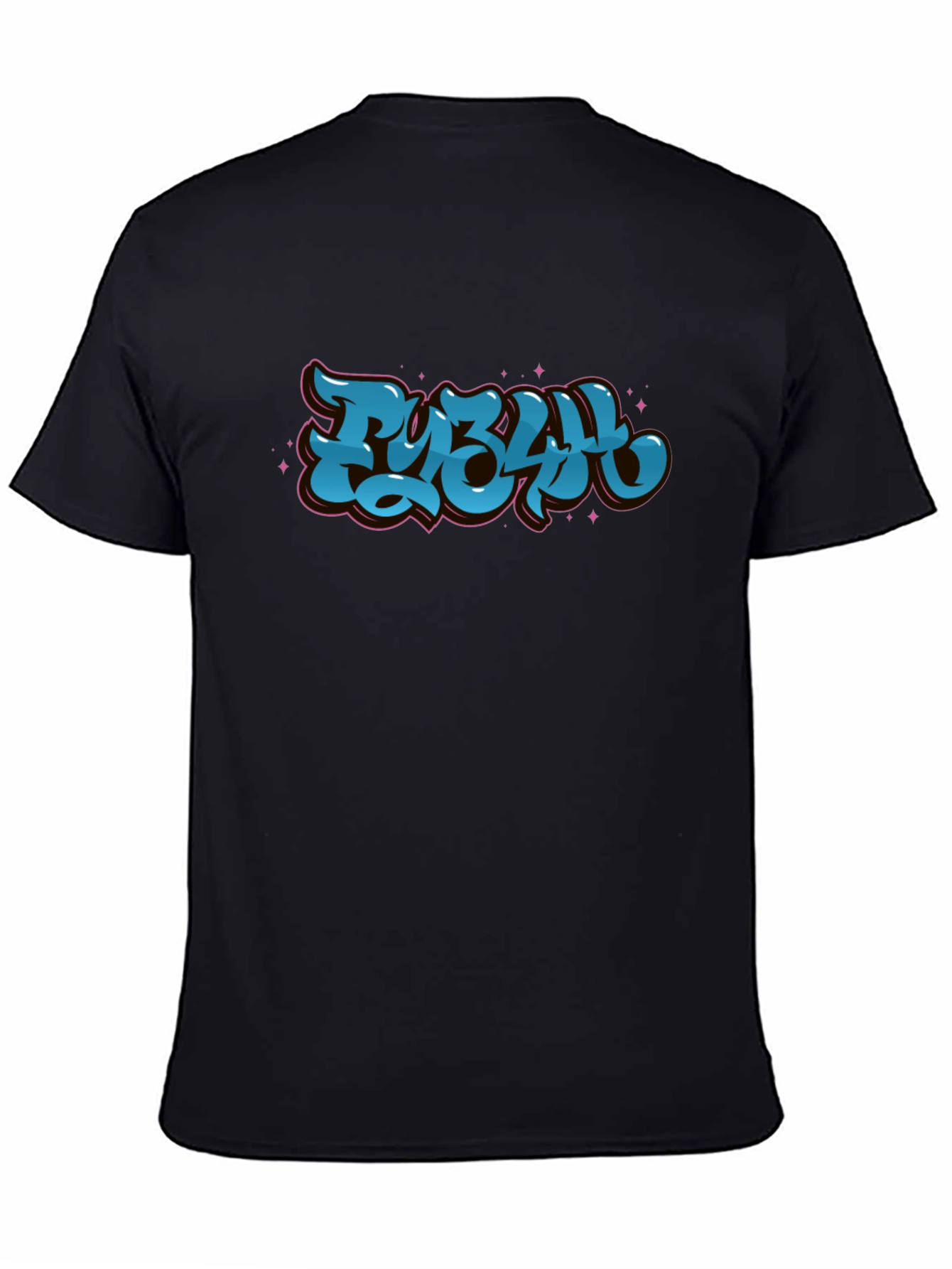 Stylish Black Graphic Tee - Bold Blue Lettering Design