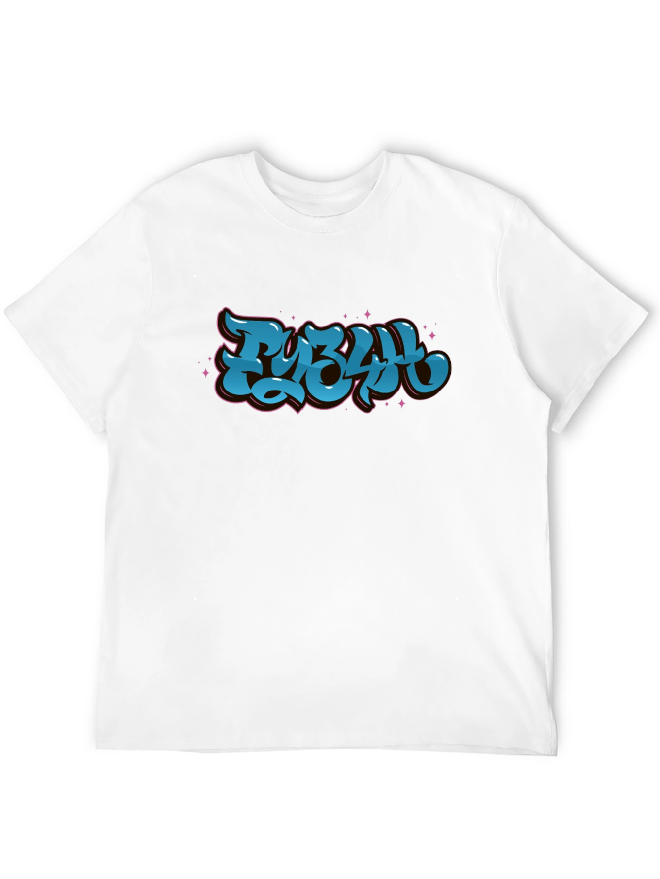 Stylish Black Graphic Tee - Bold Blue Lettering Design