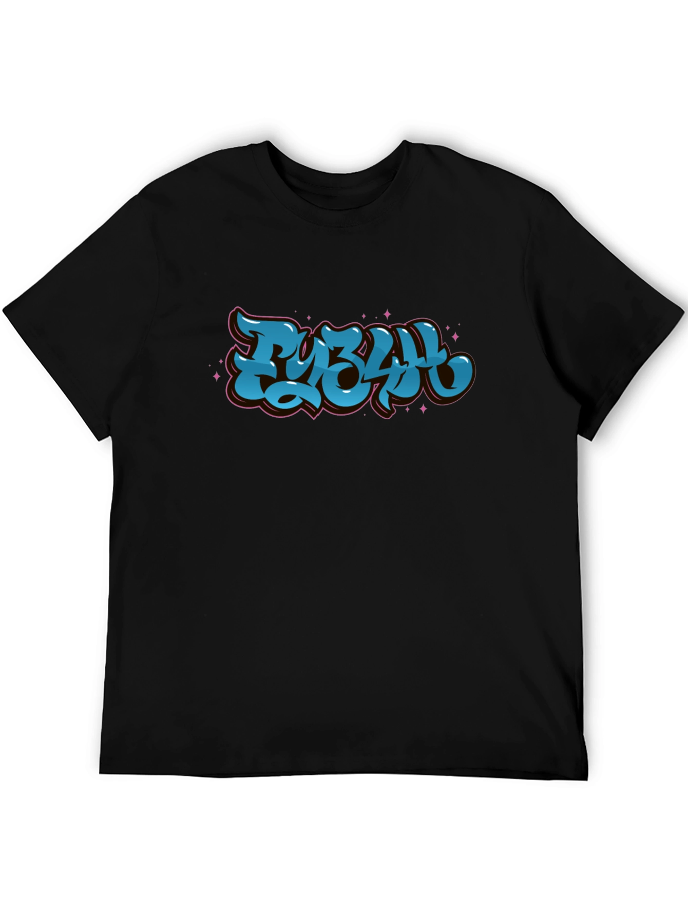 Stylish Black Graphic Tee - Bold Blue Lettering Design