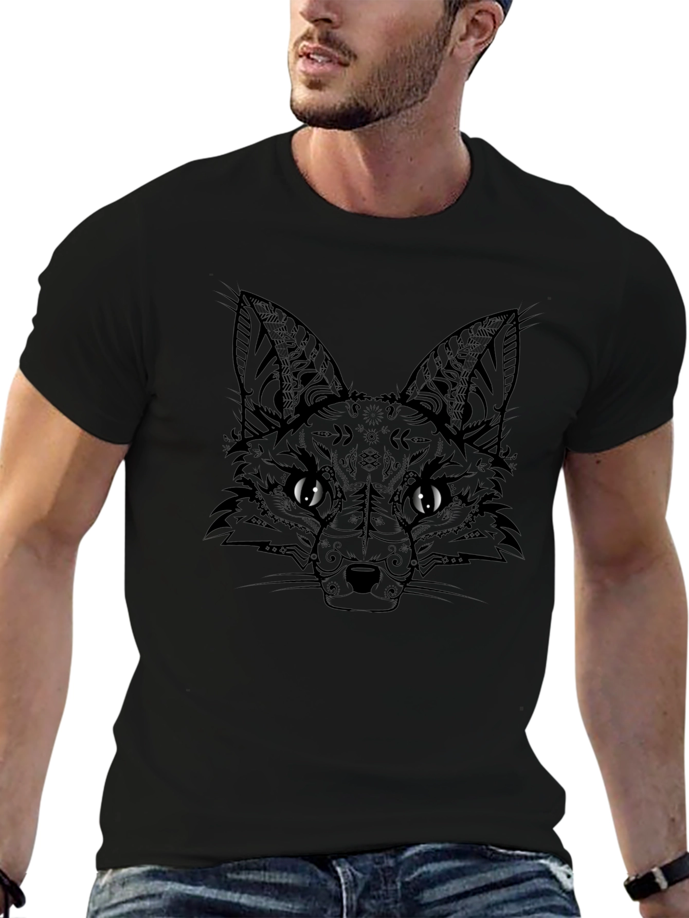 Fox Graphic Print Black T-Shirt